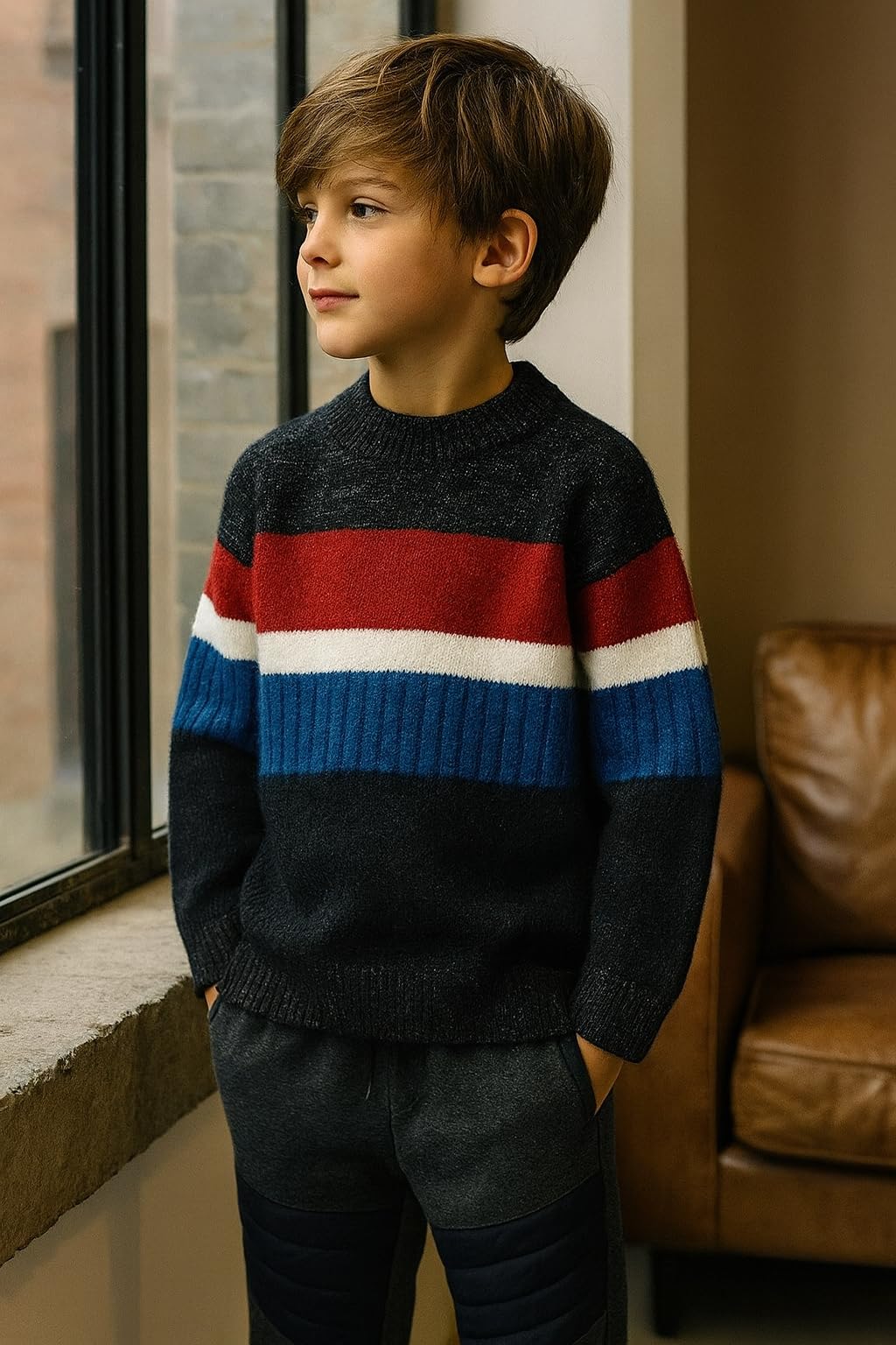Jersey de punto para niño de mezcla de lana, diseño nórdico, manga larga, estilo casual y elegante, ideal para otoño, invierno y primavera