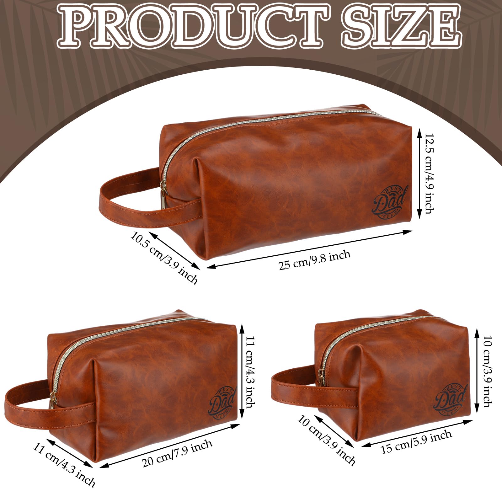 Abbylike 3 Pcs Dad's Leather Travel Toiletry Bag Father's Day Best Dad PU Leather Travel Essential Makeup Organizer Pouch Bag Man's Toiletries Organizer Case For Father's Day and Birthday Gifts