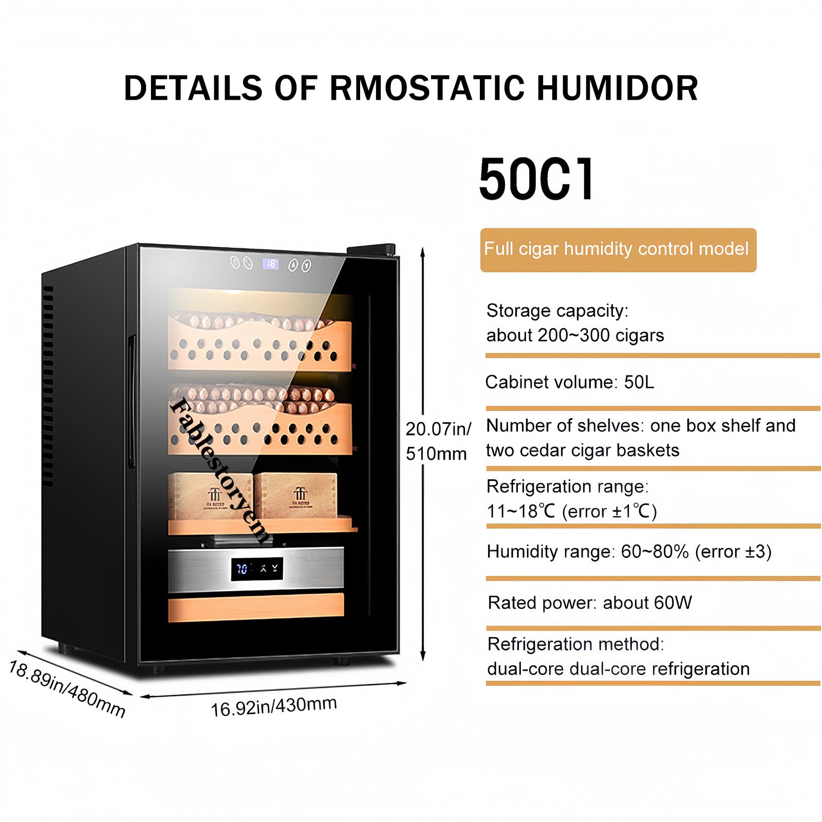 Humidore Zigarrenschrank - Elektrischer Kühlhumidor Für 200-300 Zigarren - Humidor-Befeuchter - 50L Elektrische Zigarrenhumidore - Elektronischer Zigarrenschrank,Black A