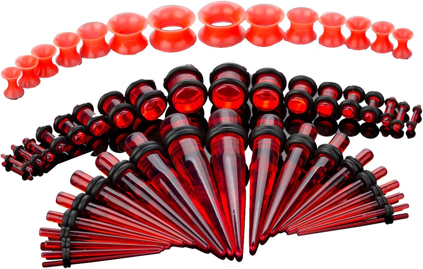 50pcs Ear Stretching Kit Silicone Tunnels Acrylic Tapers and Plugs 14G-00G Gauges Set Eyelet Expanders for Women Men Body Piercing Jewelry