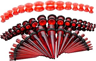 CABBEKALLO 50pcs Ear Stretching Kit: Silicone Tunnels, Acrylic Tapers & Plugs 14G-00G Gauges for Safe Beginner Stretching