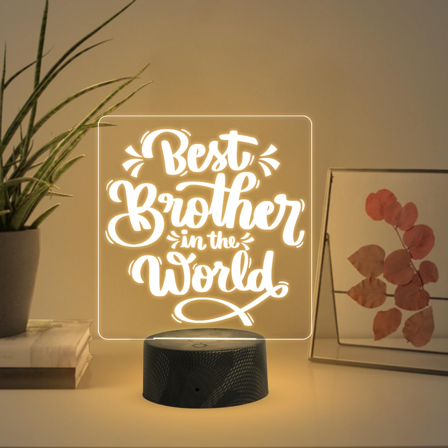 Gift Me Bazar Best Brother in The World Engraved Night Lamp | Birthday Gift for Brother from Sister | Rakshabandhan Gift for Bhai | Unique Gift for Brother | Warm White Light & USB Powered-image-38