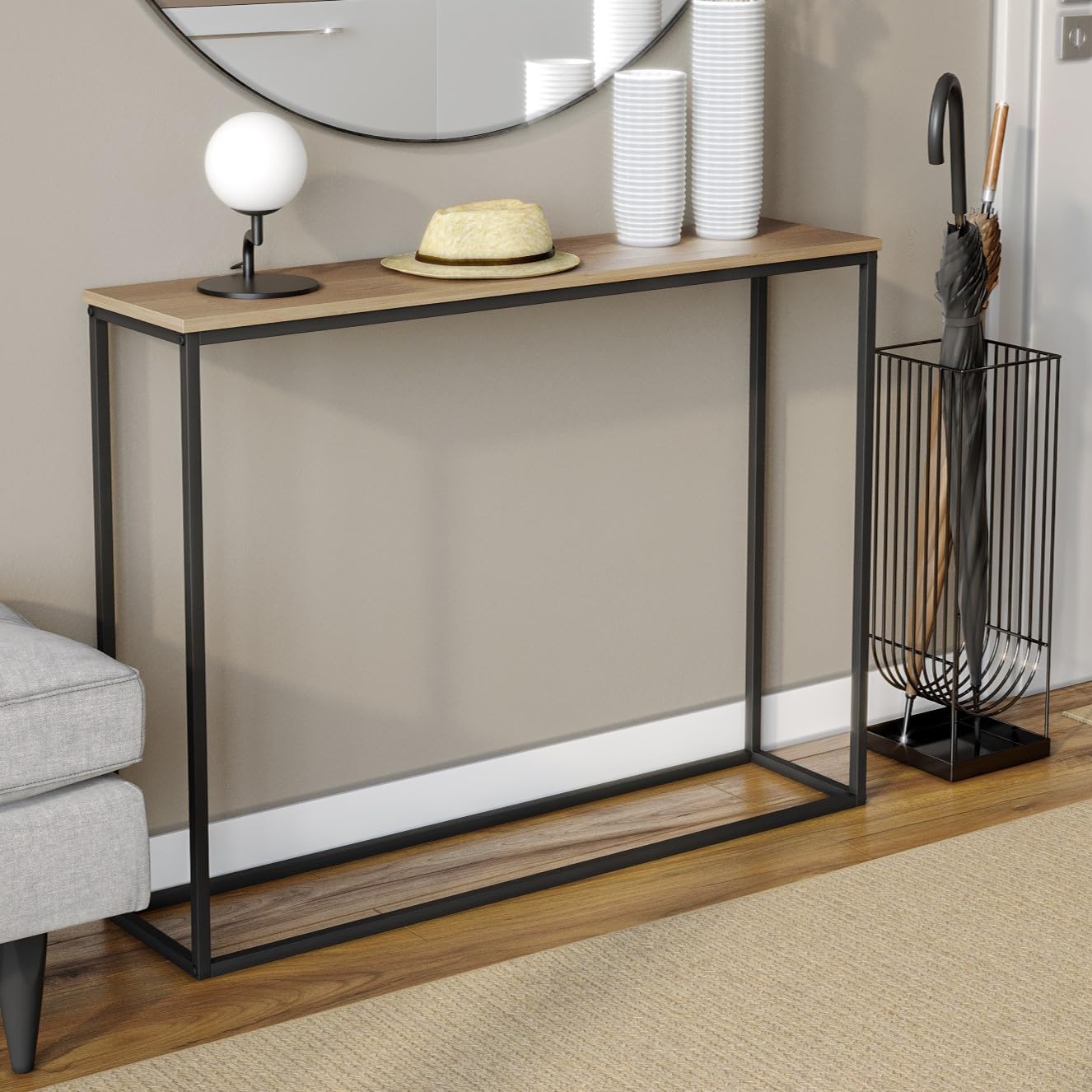 URBNLIVING Wooden Hallway Console Table with Metal Legs (Oak)