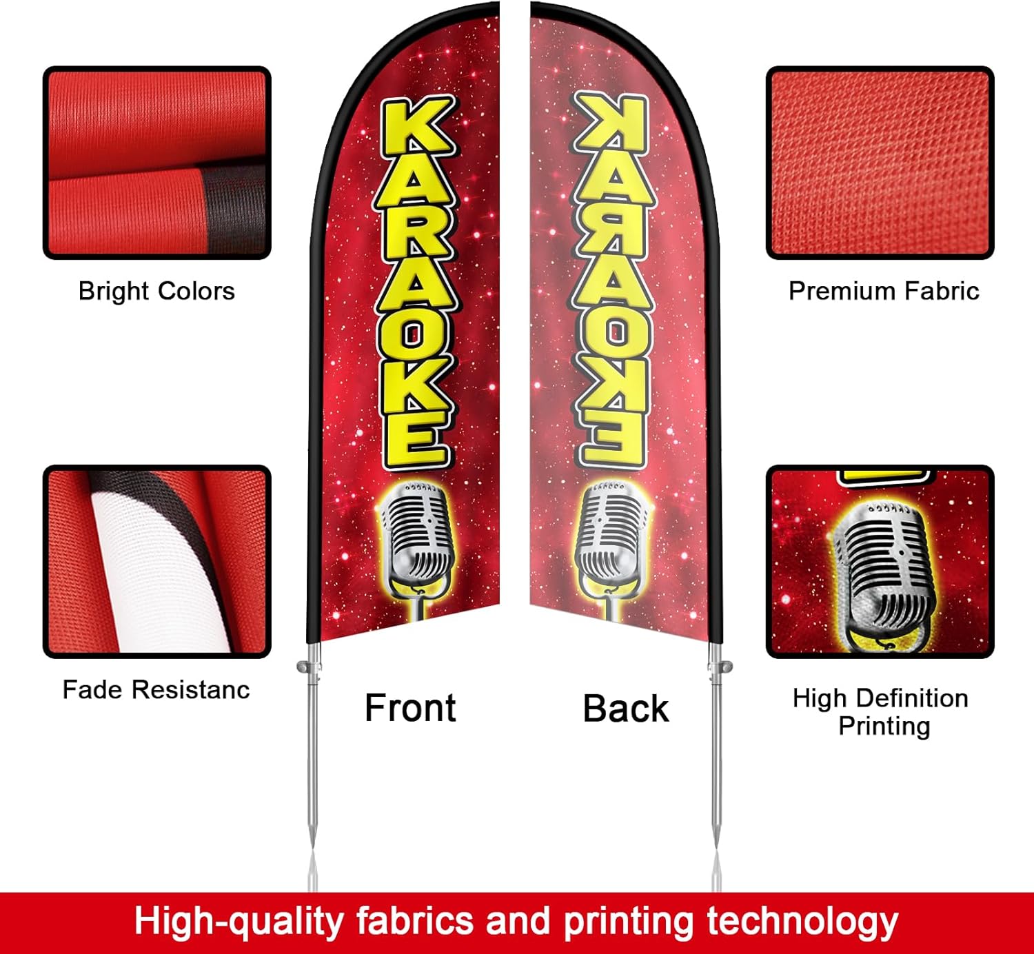 Karaoke Feather Flag, 8FT Karaoke Flag Signs Banner, Eye Catching Business Falg with Stainless Steel Flagpole, Ground Stake for Snack Bar Advertising