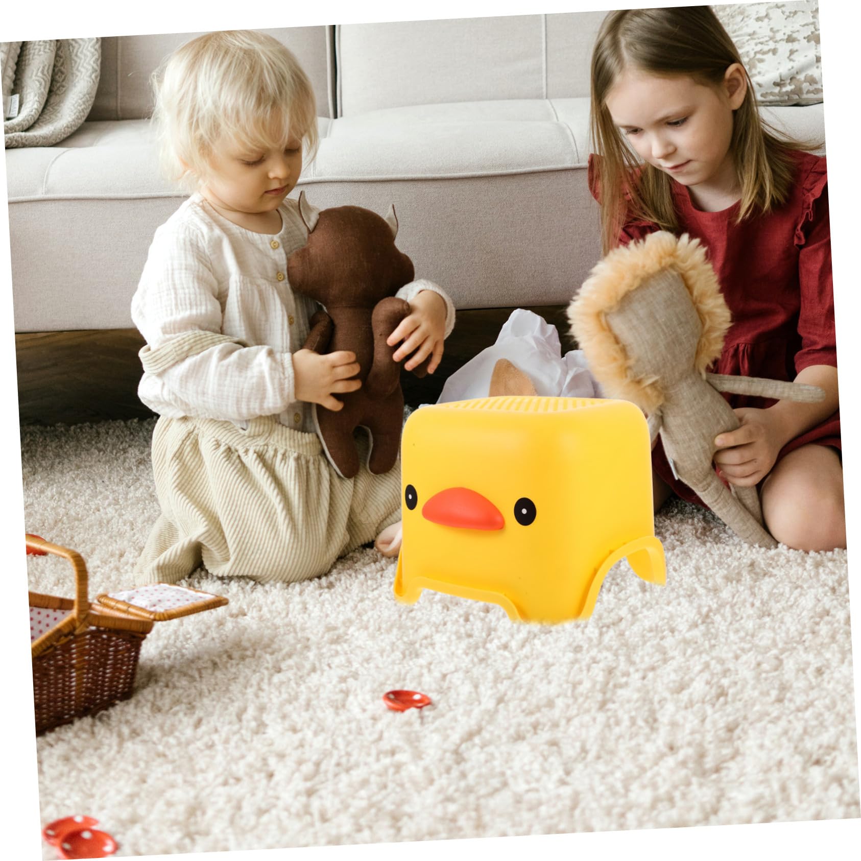 Sosoport Sgabello Per Bambini Portatile in Plastica Resistente, Sgabello Basso Quadrato Multifunzionale Per Bagno, Cucina e Camera Da Letto, Seduta Comoda e Organizer Design Papera
