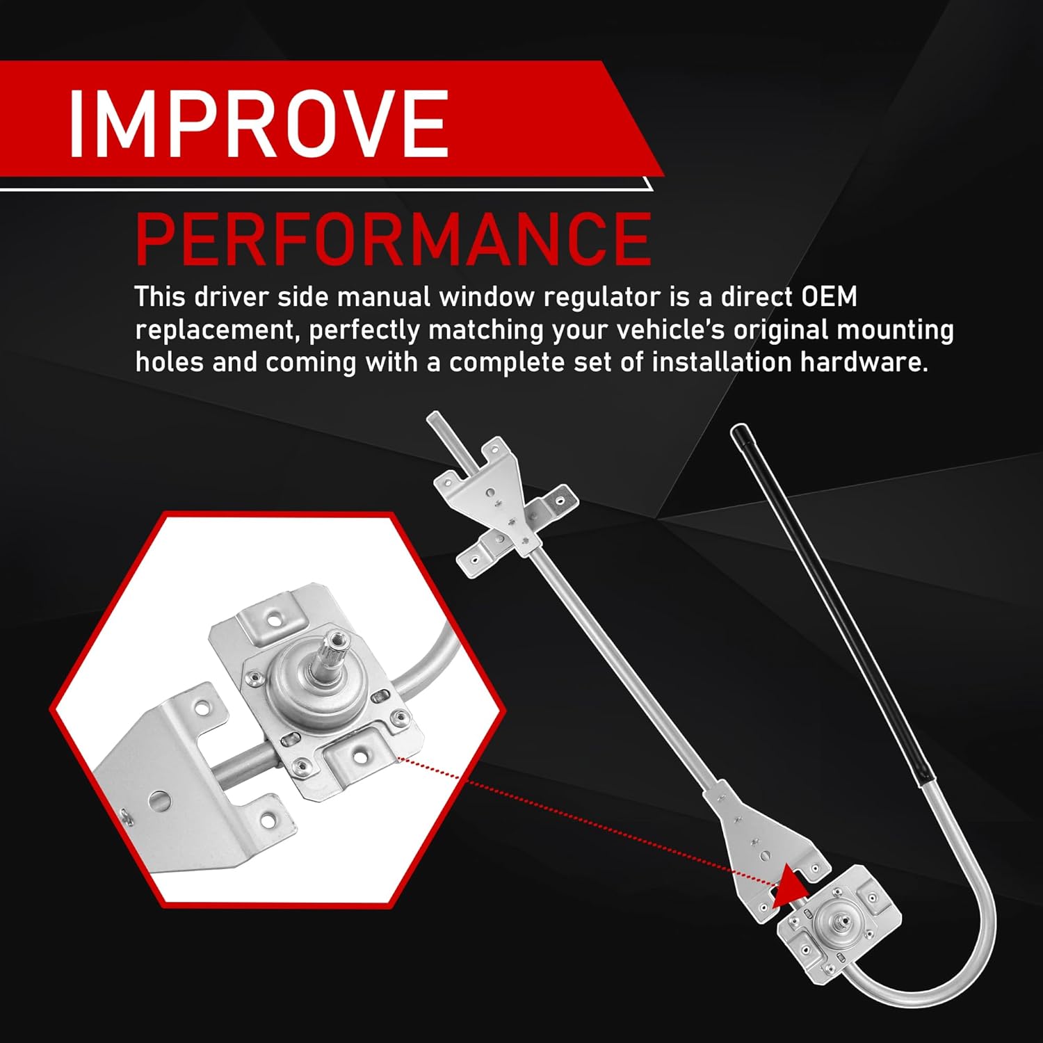 K092-407 Driver Side Manual Window Regulator Compatible with 1997-2009 Kenworth C500 T300 T800 W900B W900L 1997-2003 Kenworth T600B Front Left Driver Side Replaces HLK2557
