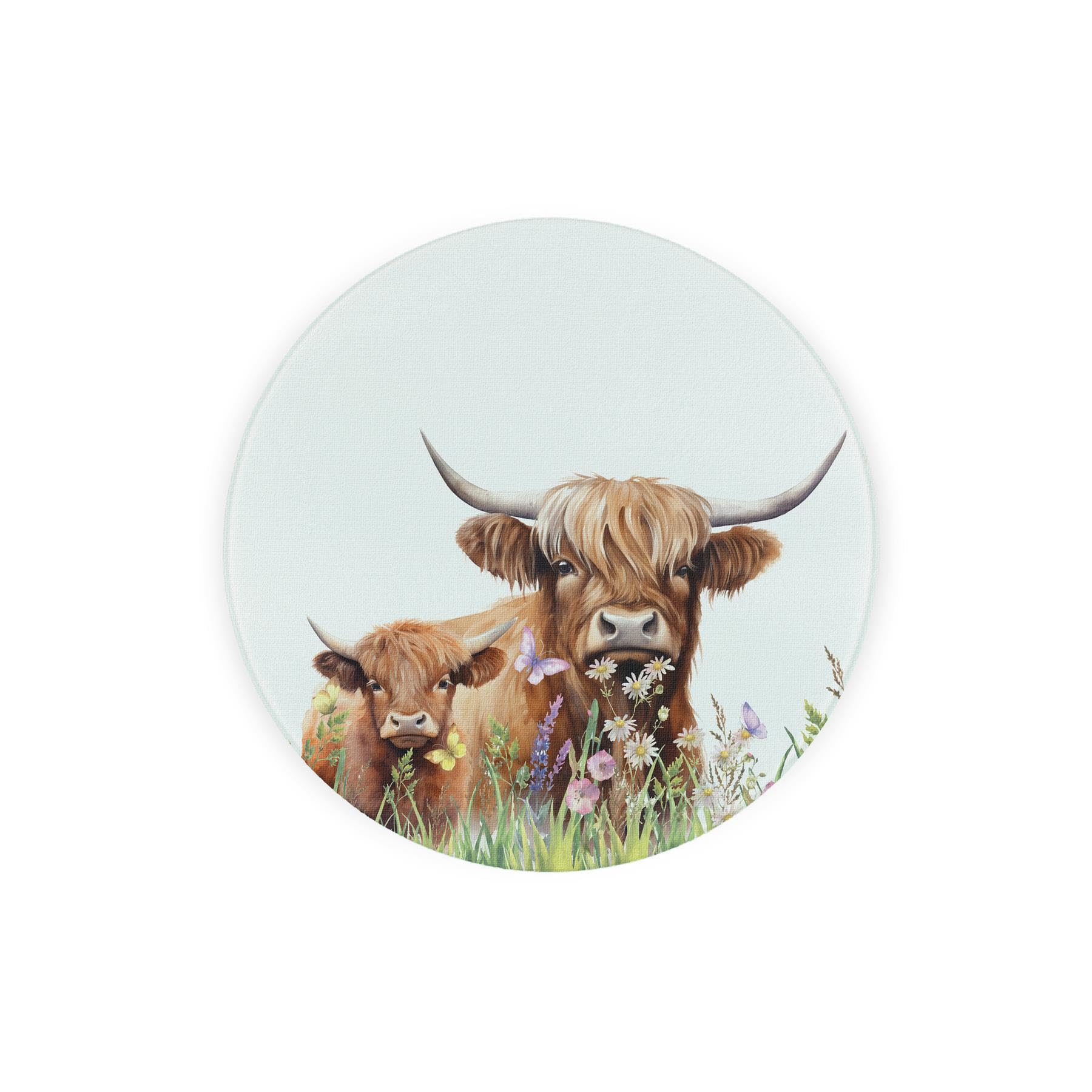 Highland Cow & Calf Round Hot Pot Stand - Farmhouse Kitchen Trivet Gift