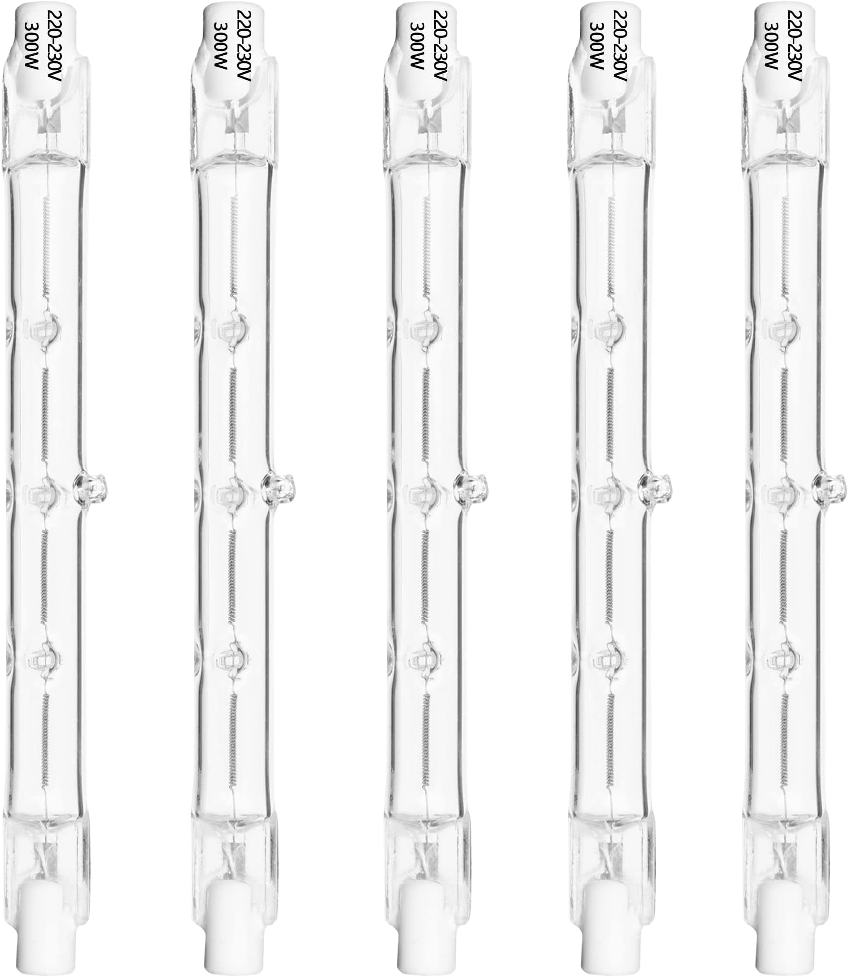 Haraqi 5 Pack 300W R7s Linear Halogen Bulbs,Security Light Bulbs Halogen Light Bulbs 4650lm 2700K 220-240V 118mm Length, Dimmable,Apply for Ceiling Lights,Floor Lamps,Landscape Lighting
