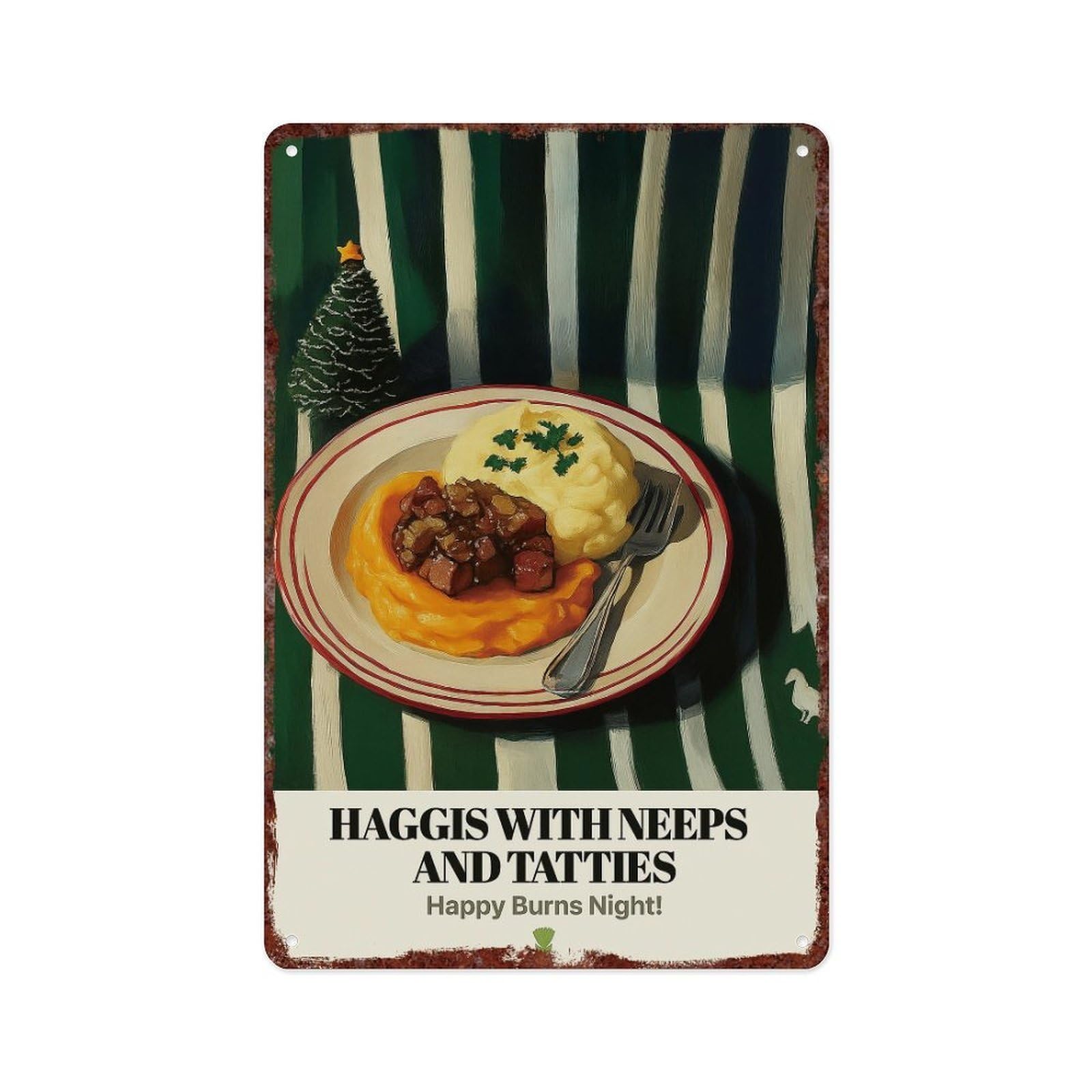 Haggis With Neeps And Tatties Metal Tin Sign - Food Poster Vintage Kitchen Wall Decor For Kitchens, Restaurants, Bars, And Cafes Size: 12x8 Inches
