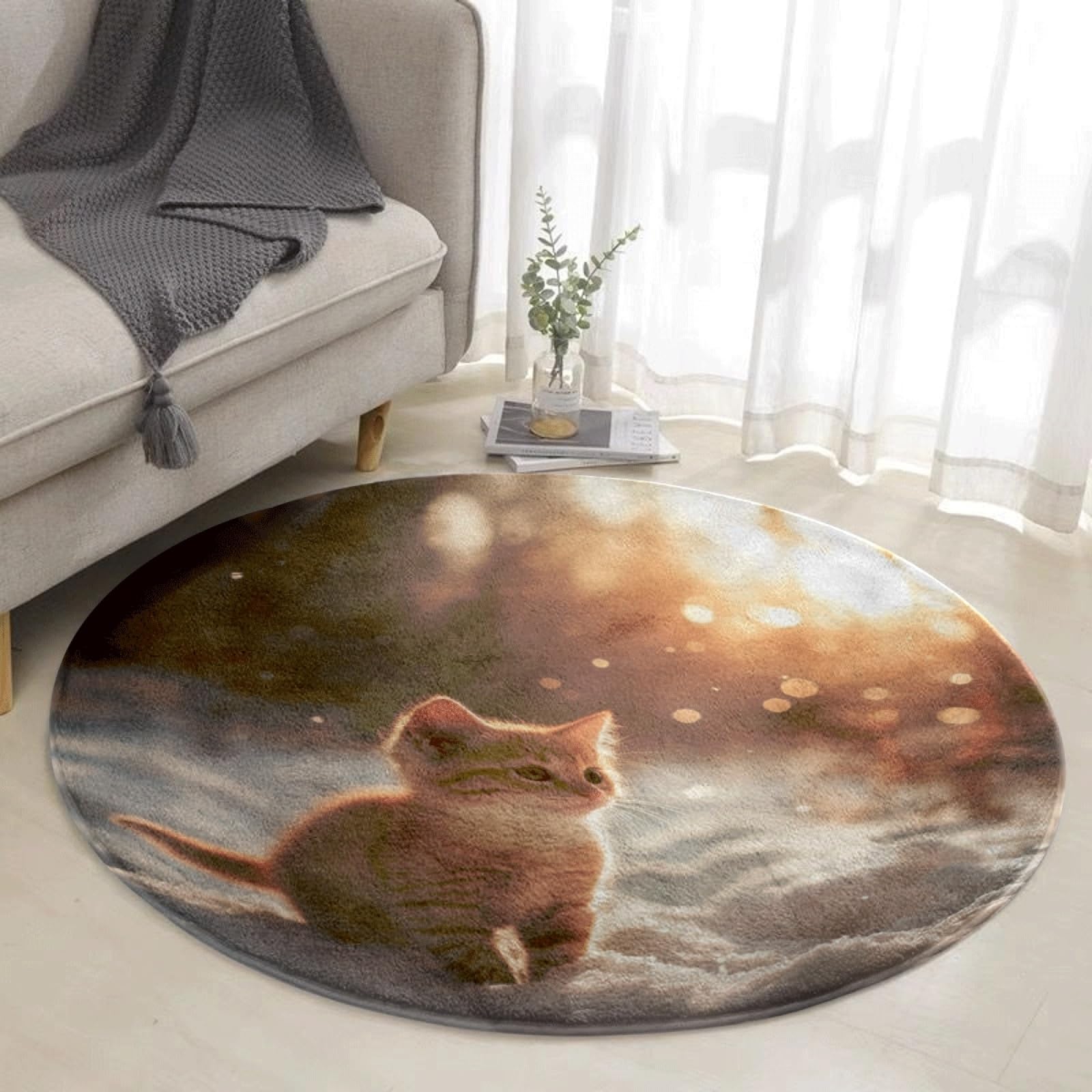 Tapis extérieur rond court en peluche doux pour chambre et terrasse