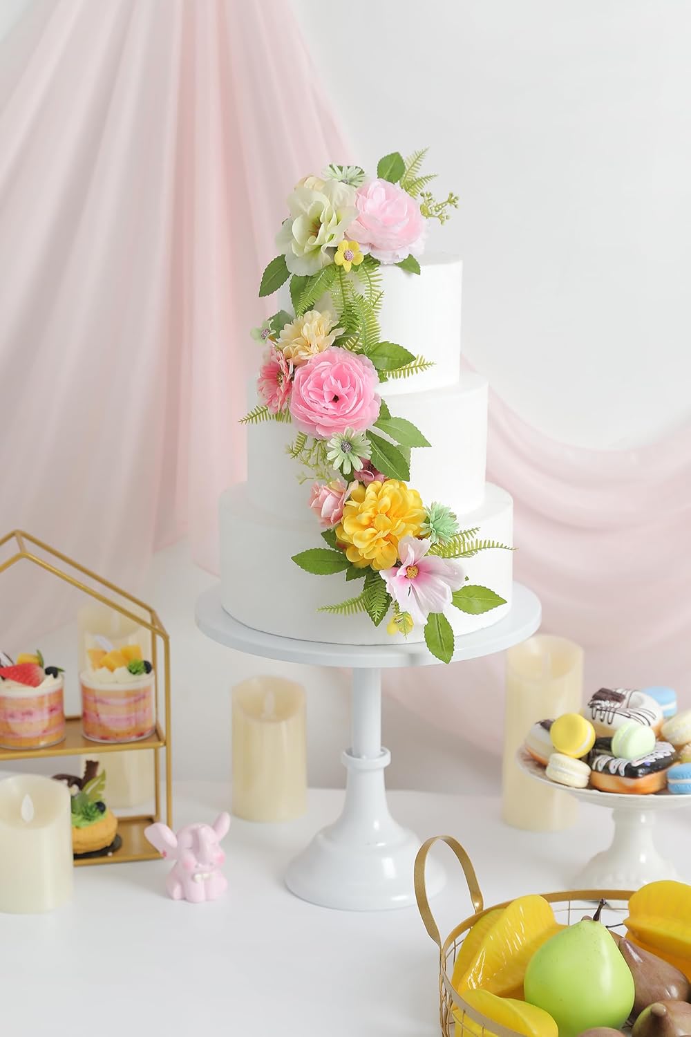 Fake Flowers Heads Bulk Pink Green Mini Artificial Silk Flower for Crafts, Small Artificial Daisy Roses Faux Flowers for Graduation Cap DIY Cake Wedding Party Home Garland Decoration - Image 5