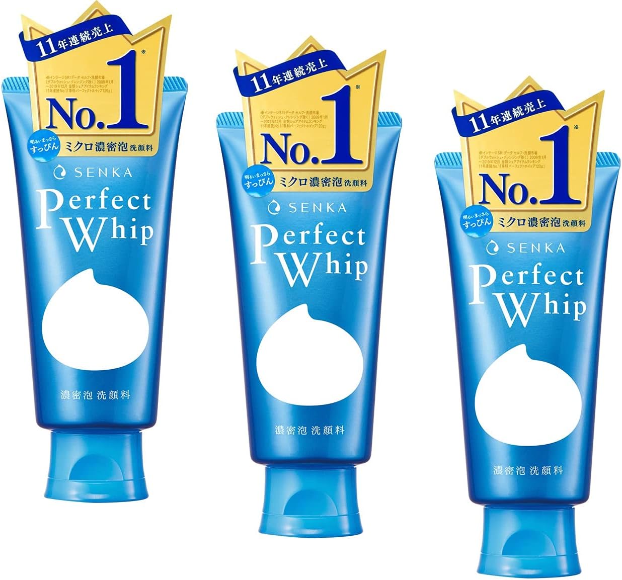 Senka Perfect Whip 120g, Hydrating Facial Cleansing Foam, Enriched with Silk and Hyaluronic Acid, Made in Japan, Set of 3