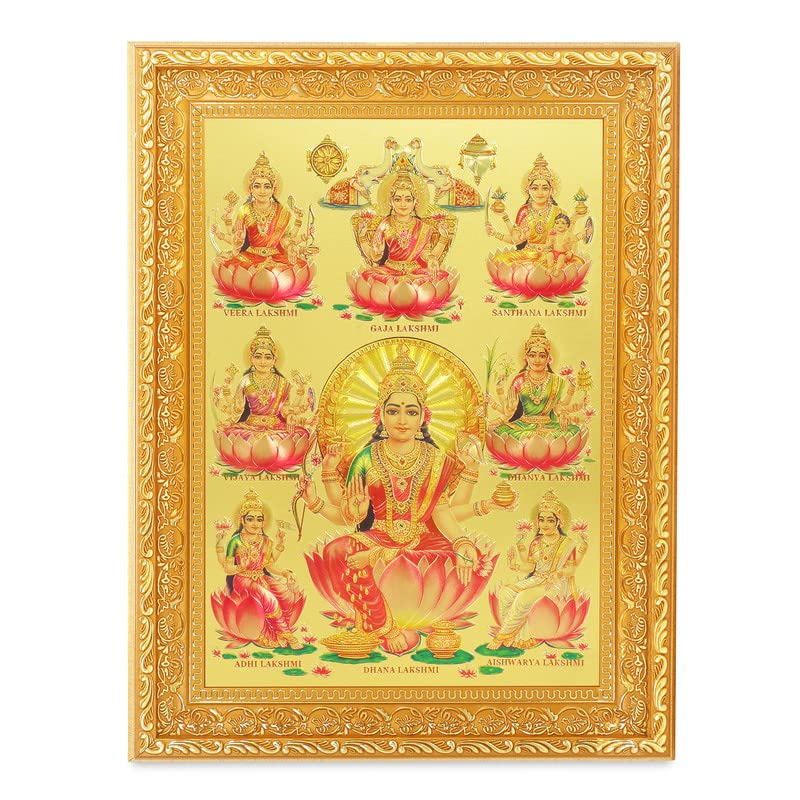Cadre Ashta Lakshmi photo déesse hindoue de la richesse décoration dorée 28 x 35 cm