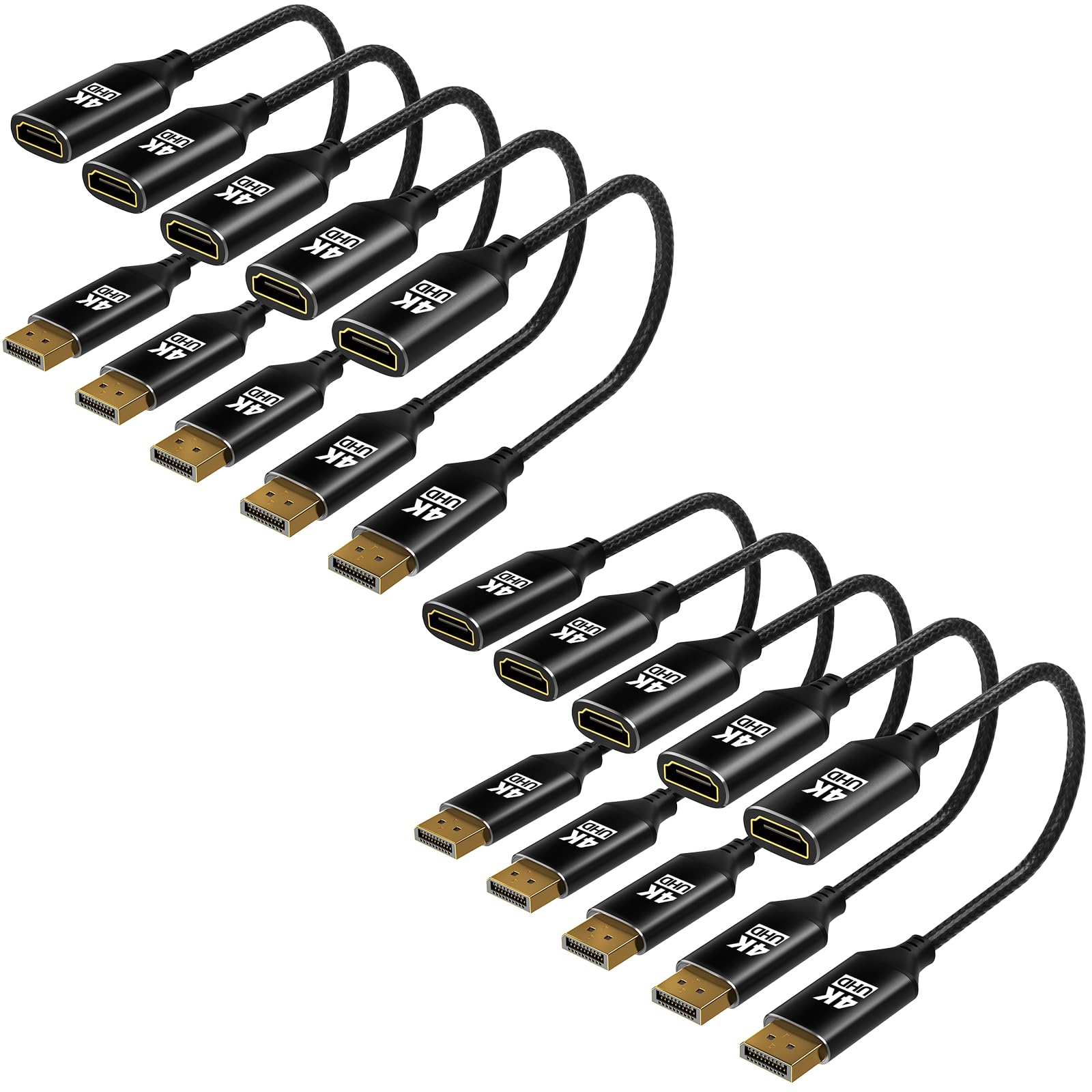 Lot de 10 adaptateurs DisplayPort 4K vers HDMI unidirectionnel DP vers HDMI 2K @ 60 Hz 1080p @ 120 Hz UHD en nylon tressé (mâle vers femelle) compatible avec Dell, Lenovo, HP, GPU, AMD