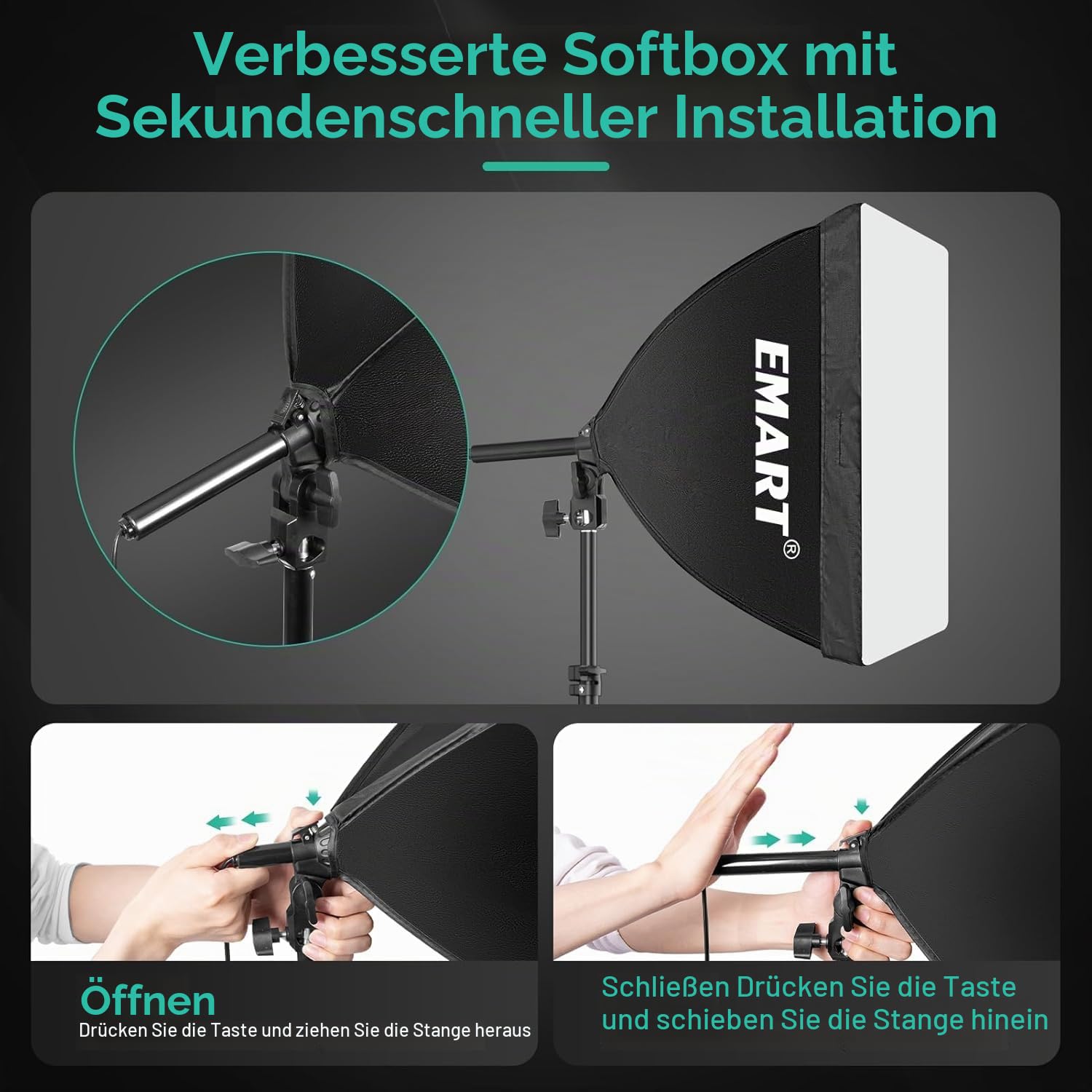 EMART Softbox Fotostudio Set 40x40cm, Soft Box 2x50W LED Studio Licht Kit
