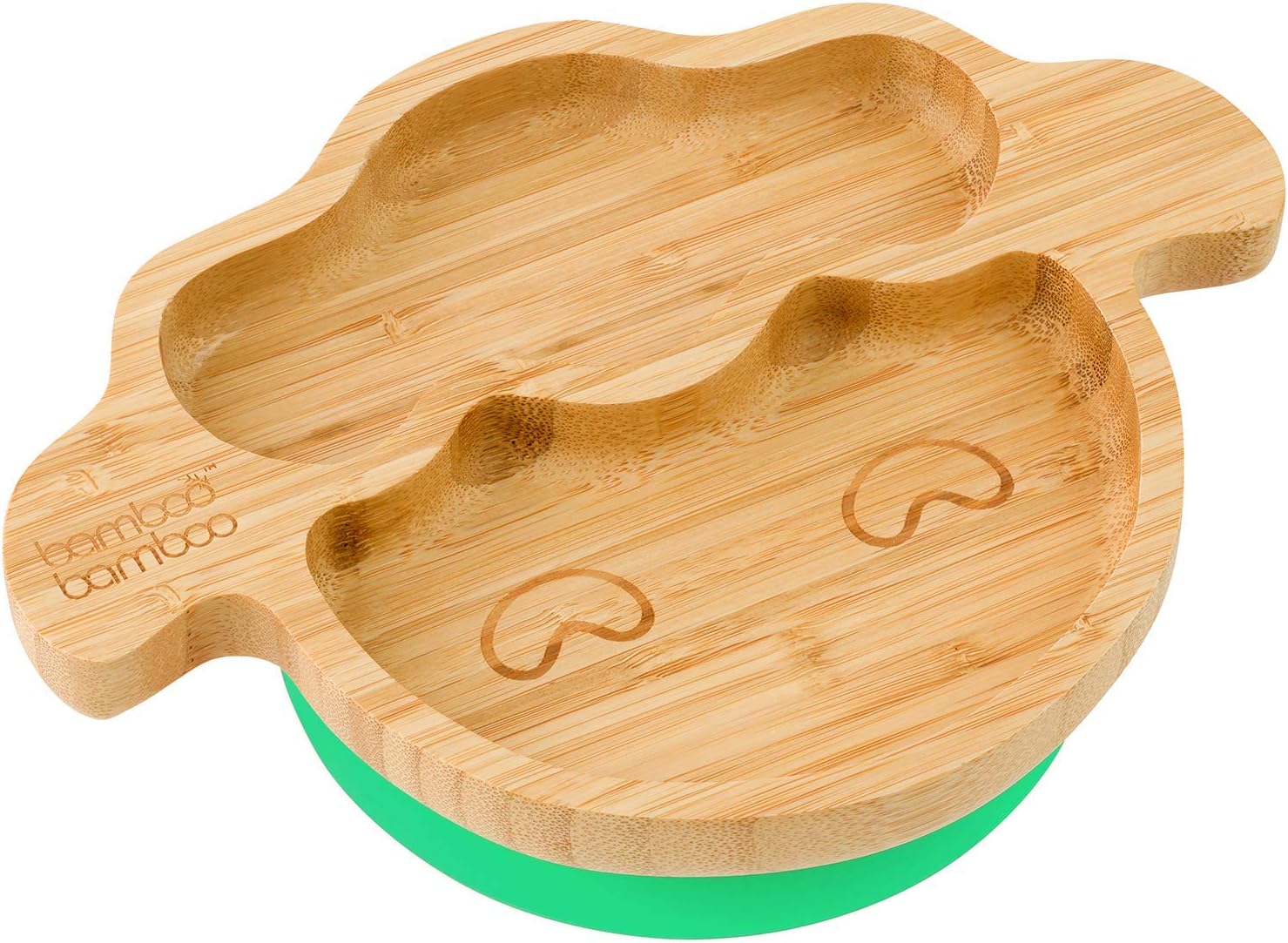 Bamboo Baby Plate with Suction - Kids and Toddler Suction Cup Plate for Babies, Non-toxic All-Natural Bamboo Baby Food Plate Stays Cool to the Touch for Baby-Led Weaning (Lamb - Green)