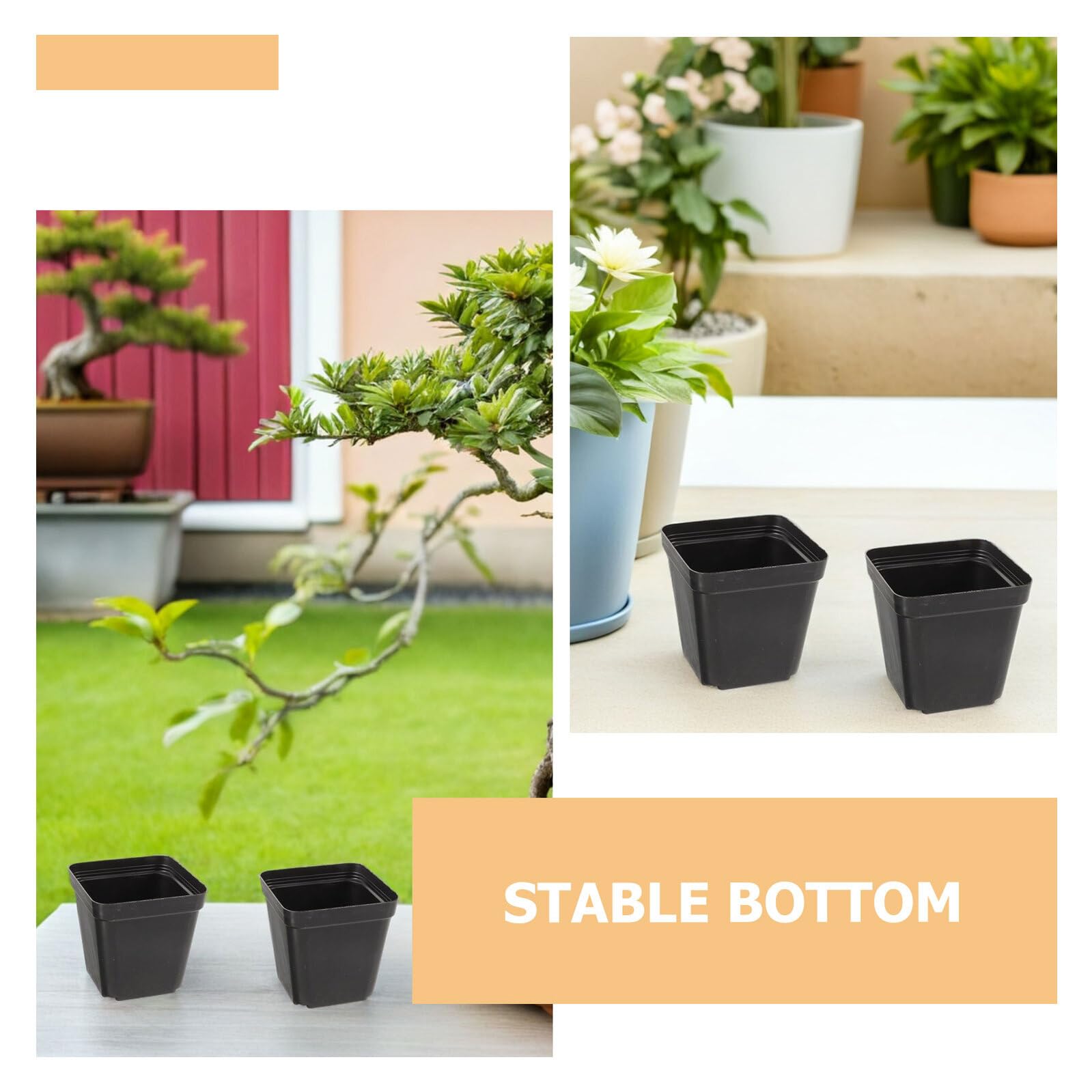 NUOBESTY 100 Pièces Lot de Pots Carrés Noirs pour Semis Pépinière Plastique Drainante pour Plantes Intérieur Succulentes et Boutures Conteneurs de Culture Compacte et Stables