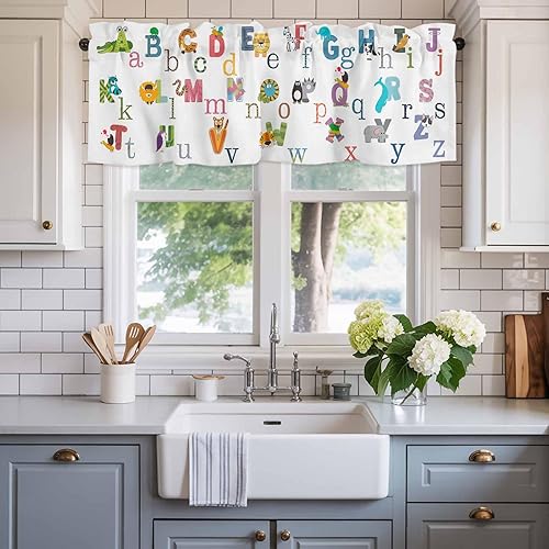 Miniatura 2 de Vandarllin Bonito alfabeto de animales para niños, cenefas para cortinas de cocina, cenefas para ventanas, estampado colorido con bolsillo