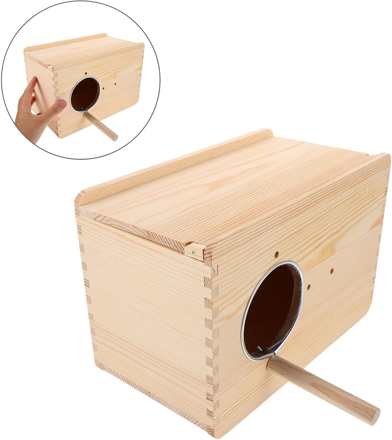 FAVOMOTO Wooden Parakeet Breeding Nest Box with Observation Window, Large Horizontal Bird Hatch House for Cockatiels and Lovebirds, Nesting Box for Small Parrots in Cage