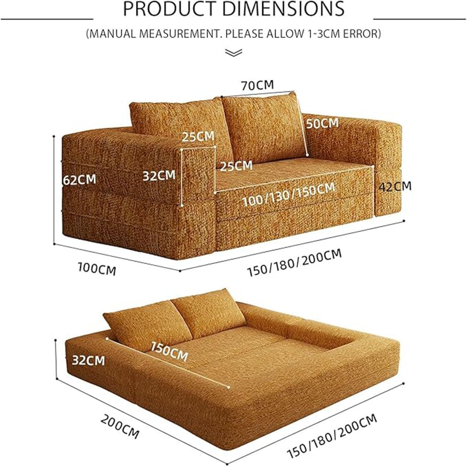 Divano a Compressione, Divano 2 Posti Sottovuoto Componibile, Senza Montaggio, Tampone in Spugna ad Alta resilienza, per Camera da Letto/Soggiorno/caffè,Blu,200cm