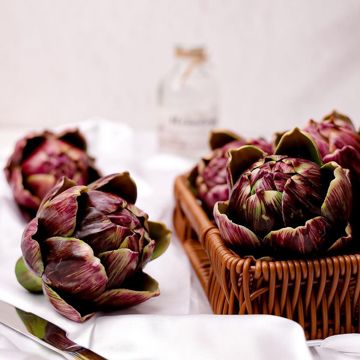 6Pcs Small Faux Artichokes Fake Artichokes Artificial Vegetables and Fake Fruits Artichoke Bowl Filler for Home Kitchen Centerpiece Tabletop Decorations(Wine red)