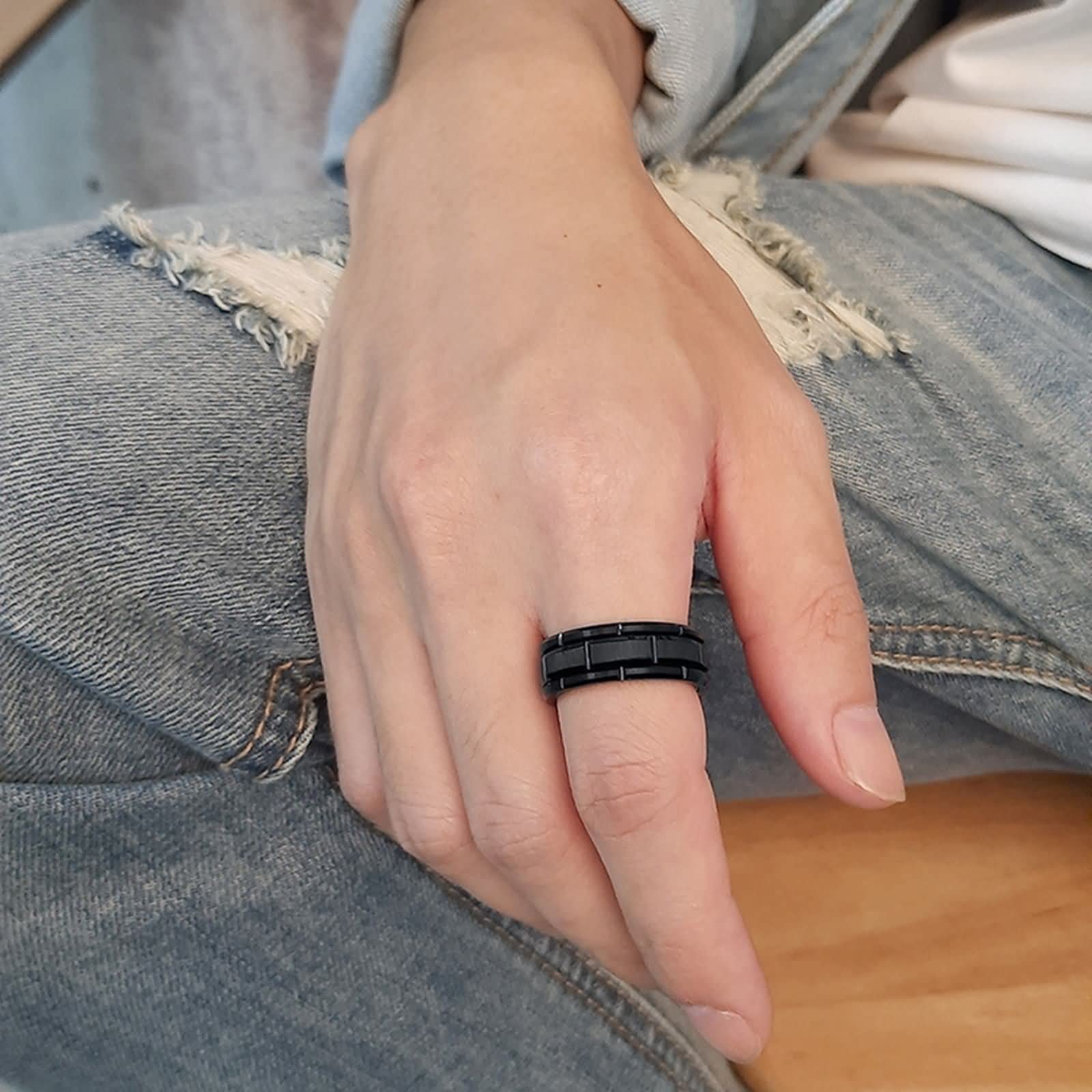 Daesar Anello di Fidanzamento Uomo Argento, Anelli Uomo Tungsteno Pneumatico Rotondo Opaco 8MM Anello Incisione Personalizzata Regalo Gioielli