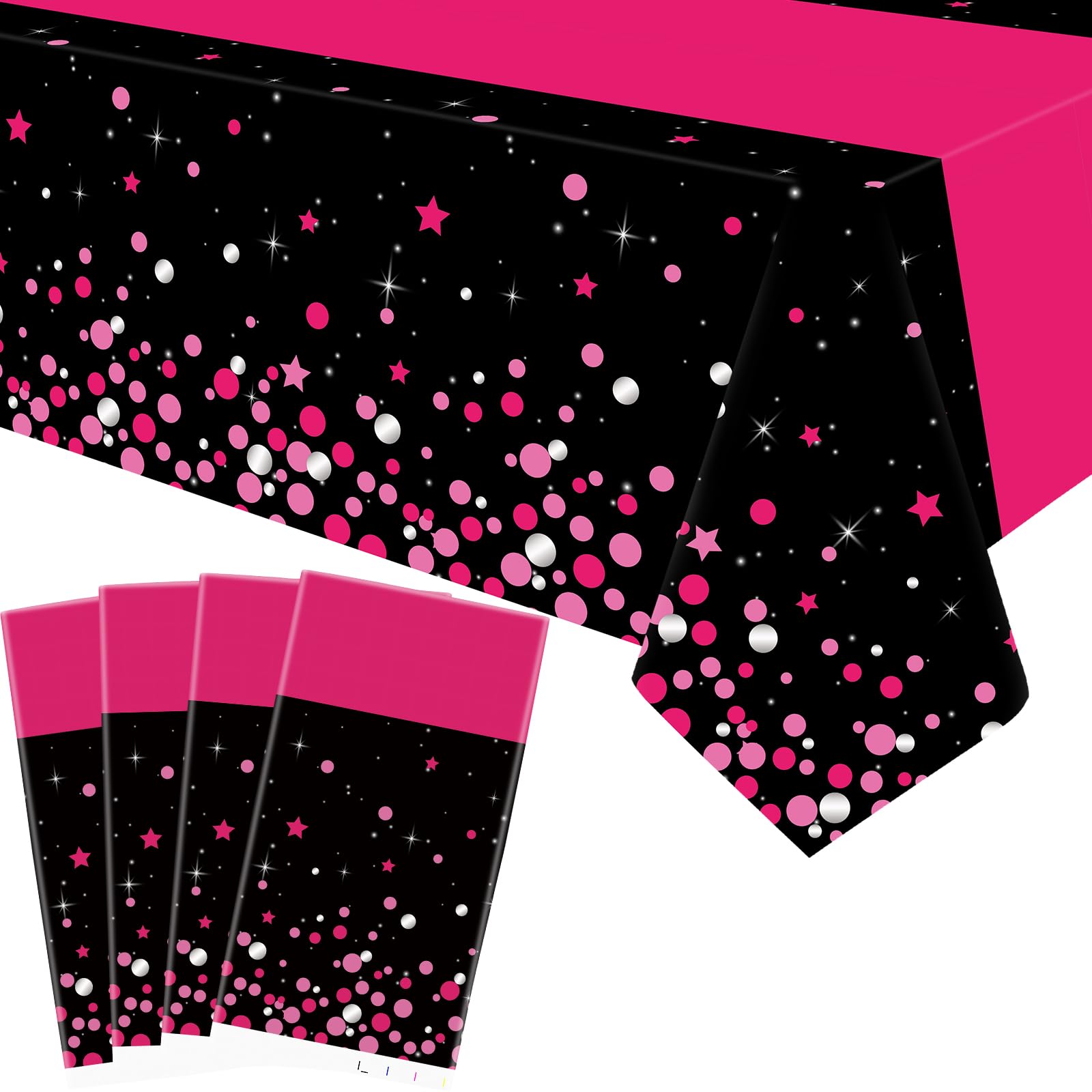 View 1 of ***PARTIAL SET*** Obussgar 4 Pack Pink Black Party Tablecloths 86" x 51"