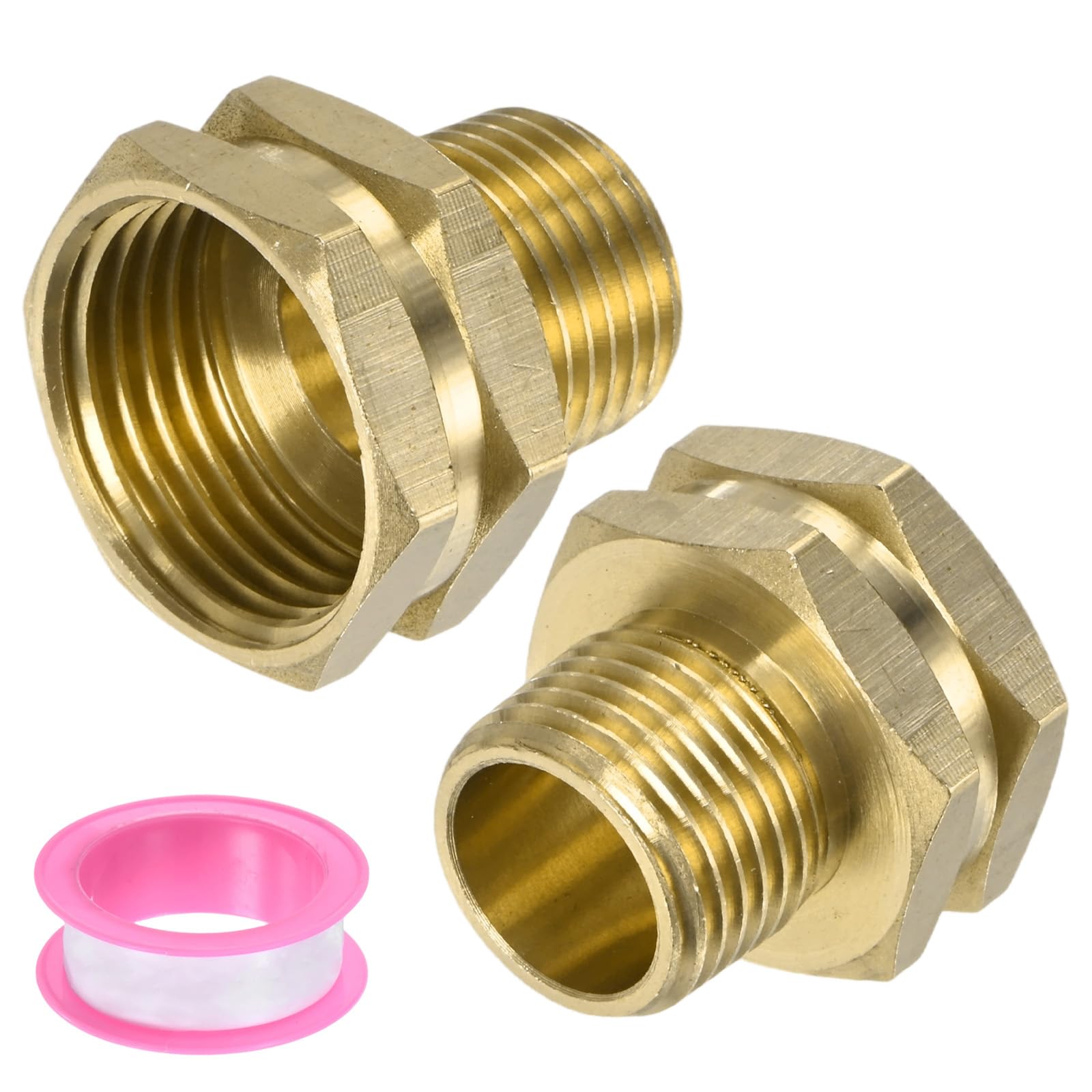 M METERXITY 2-Pack 3/4" GHT Female to 1/2" NPT Male Hose Adapter, Brass Garden Hose Fittings Connector with Sealing Tape for Faucet/Irrigation System Quick Connect