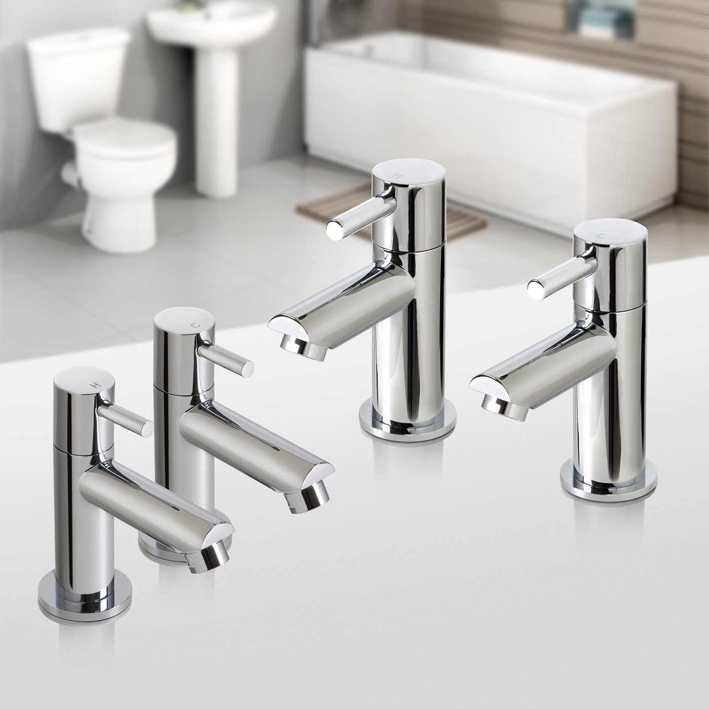 Ibathuk | Pair Of Hot And Cold Basin Sink Mixer Taps And Twin Bath Filler Tap Set Tp32010