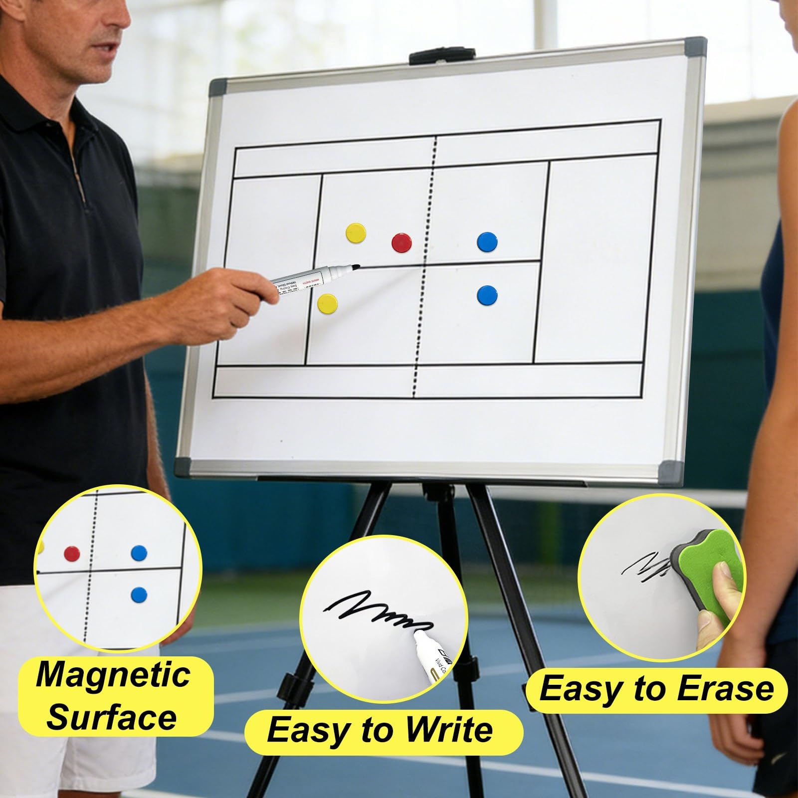 Lavagna per Allenamento di Tennis, Lavagna Tattica Pallavolo Tennis, con Treppiede e Zaino, Facile da Installare e Trasportare, per una Guida Strategica