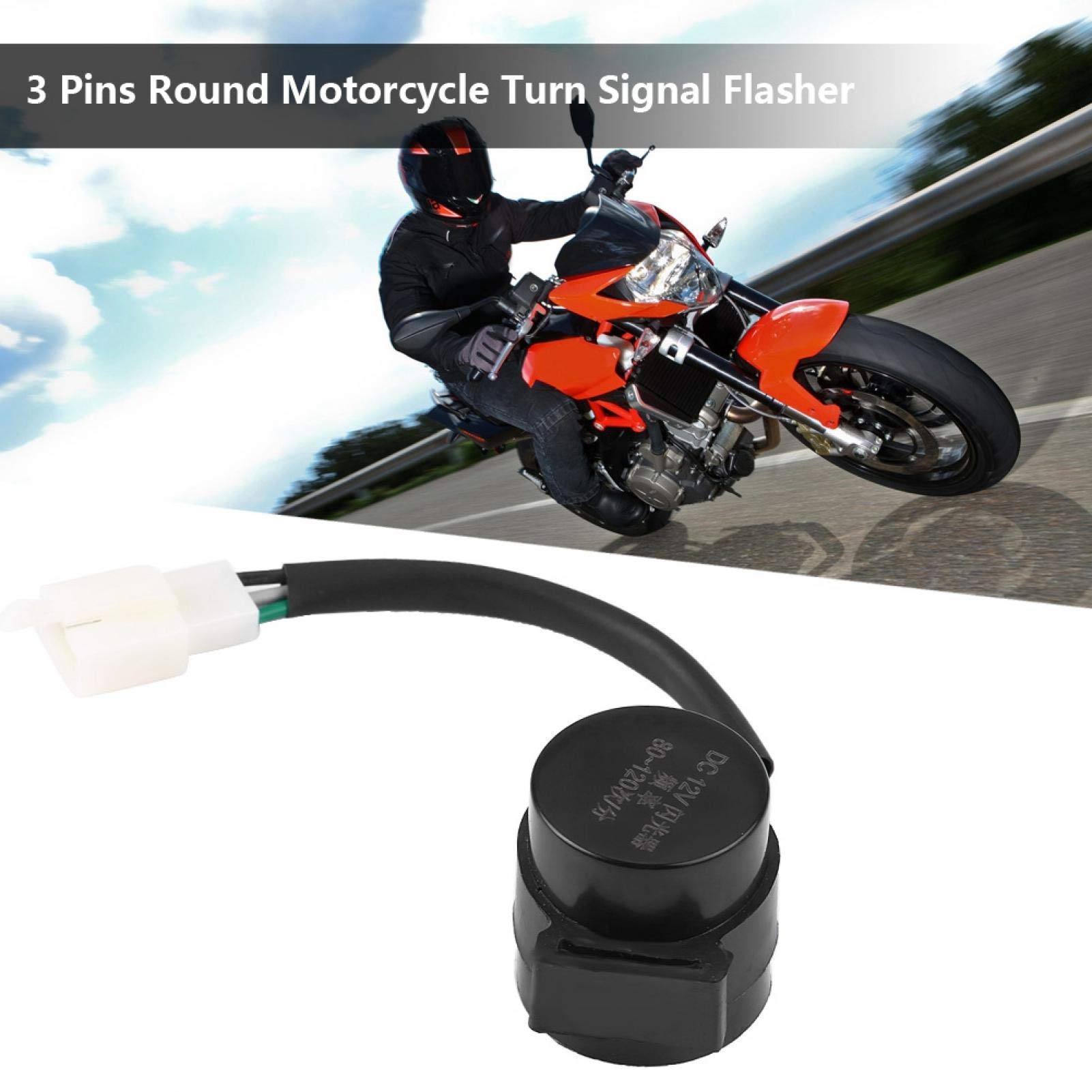 Motorcycle Led Flasher Relay 3 Pin-Scooter Flasher Relay - Turn Flasher, DC 12V 3 Pins Turn Flasher Relay Blinker for GY6 Motorcycles Scooters Moped ATV (Round)
