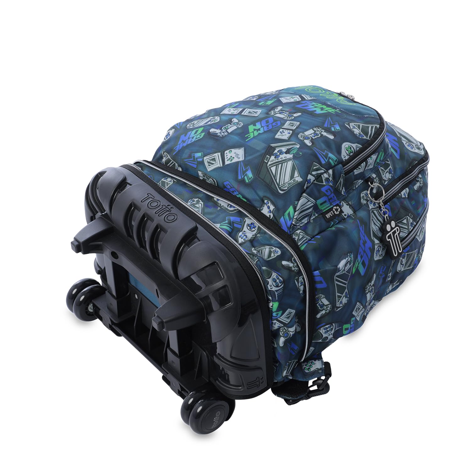 TOTTO - Mochila Escolar con Ruedas Desmontables, Modelo Tiza, Capacidad 26 L, Mochila PC 15.4", Bolsillo Botella, Manija Telescópica, Espaldar Ergonómico y Correas en S, Estampado Button Azul