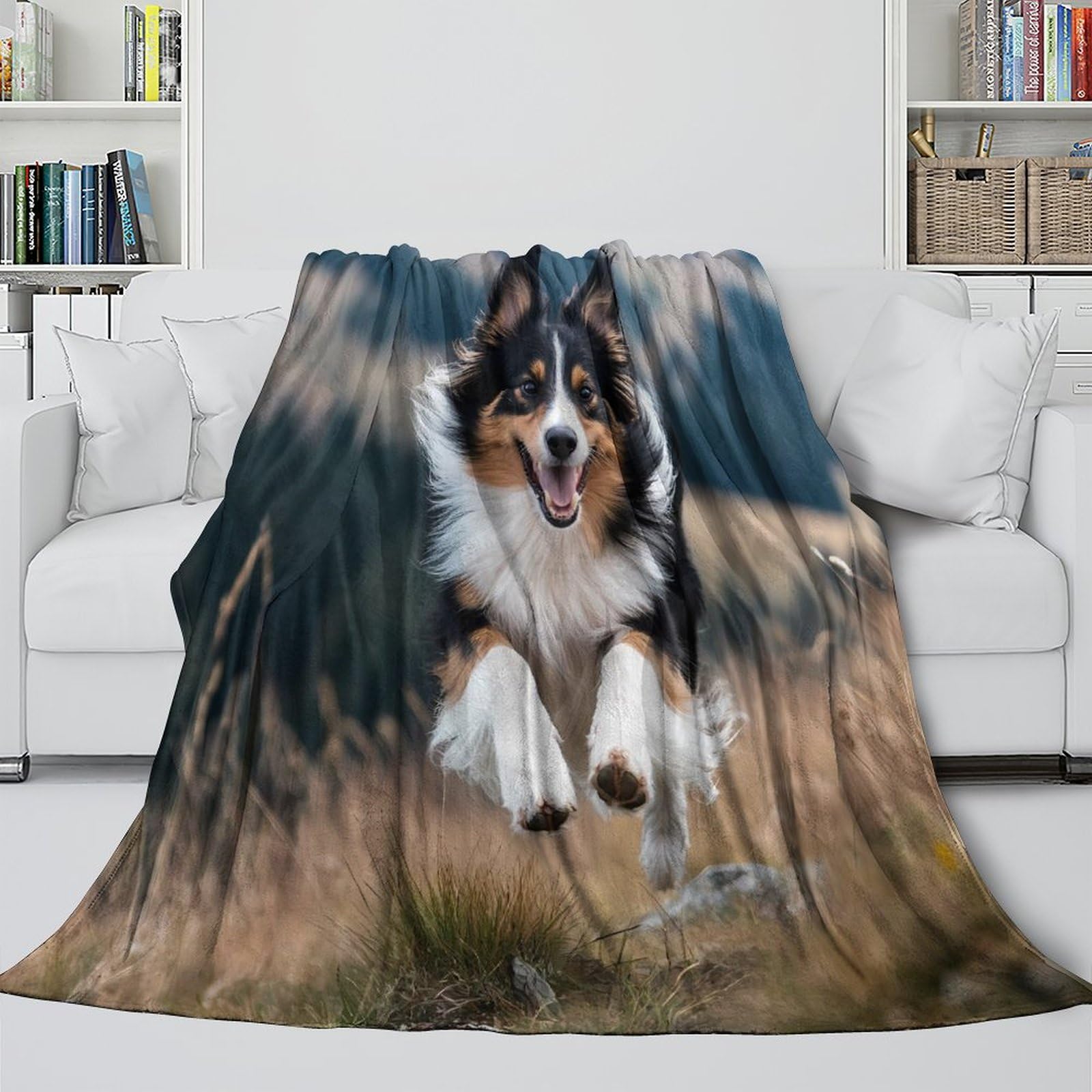 stampa 3D Happy cane running coperta da viaggio microfibra biancheria da letto compatta plaid da viaggio leggero per giovani amanti dei viaggi all'aperto adventure 80×90inch(200x230cm)