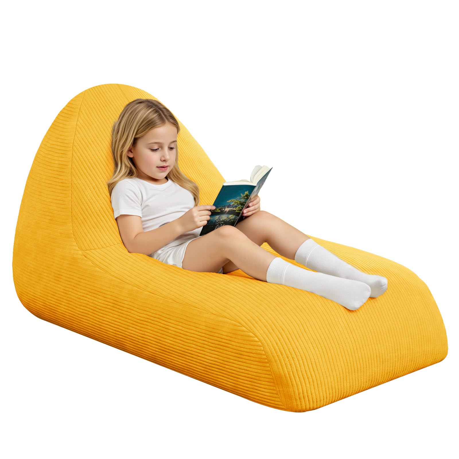MeMoreCool Cord Sitzsack Kinder von 8–12 Jahren, großer Sitzsäcke mit Füllung, großer Lounge-Sitzsessel für Kuschelecke Kinderzimmer, gemütliche Bodenliege für Mädchen und Jungen, Gelb