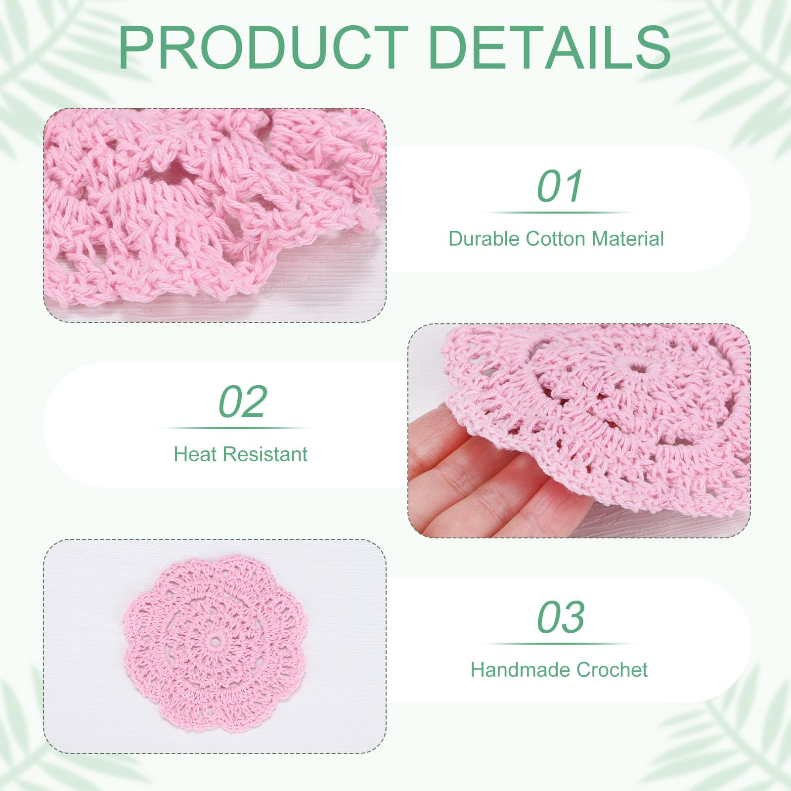 M METERXITY 8-Pack Handmade Crochet Coasters - Image 2