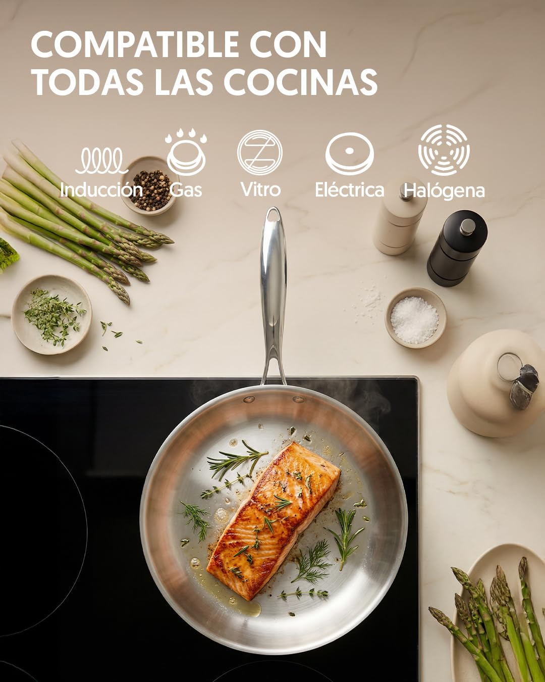 La Moustache - Juego de Sartenes de Acero Inoxidable (20/24/28 cm) - Set Profesional para Inducción, Sin Recubrimientos, Aptas para Horno y Lavavajillas (Titan Inox)