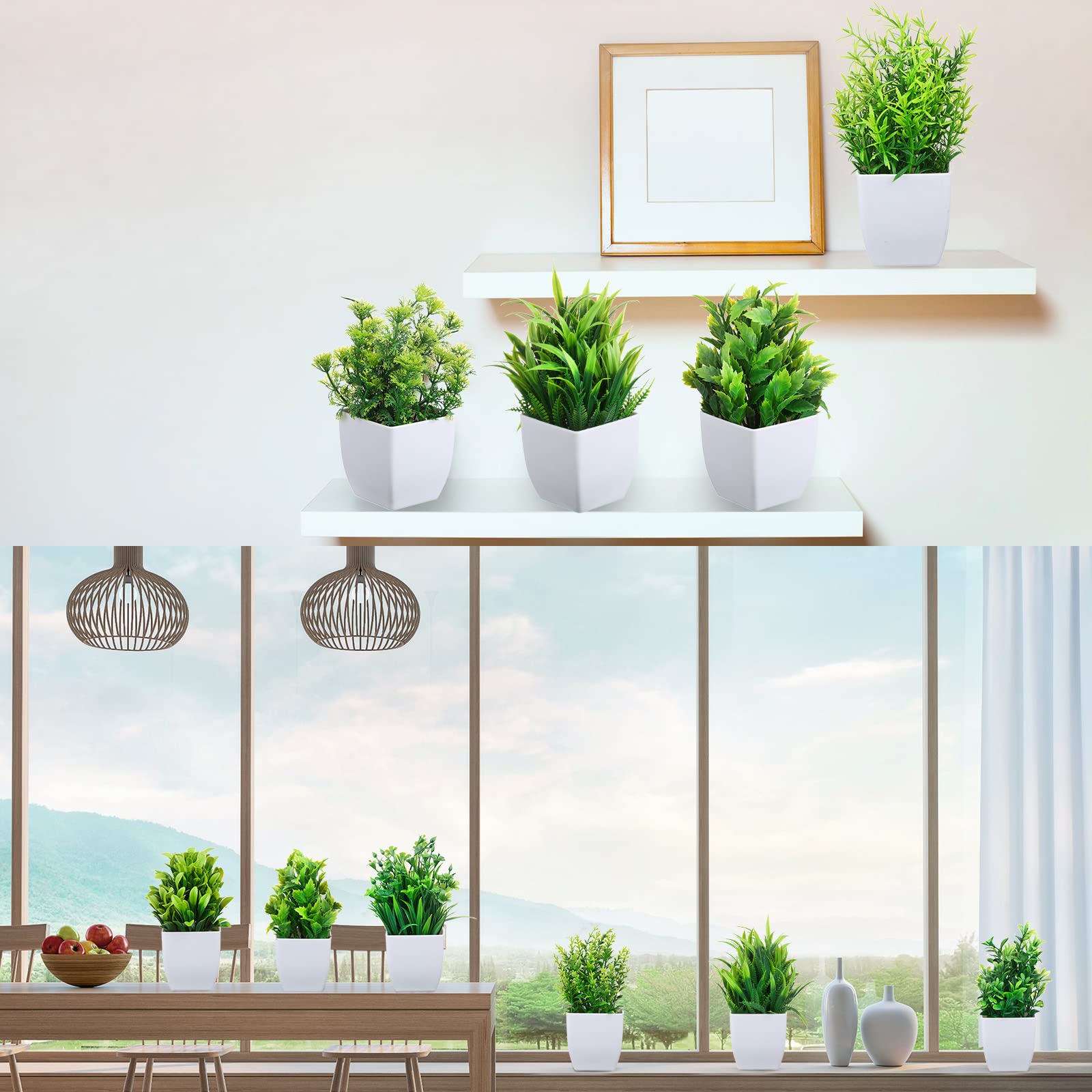 Purpledi 6 stuks kunstplanten, mini-ecologisatie, bloempotten, kunststof planten, kunstplanten, kleine kunstplant voor kantoor, badkamer, woondecoratie