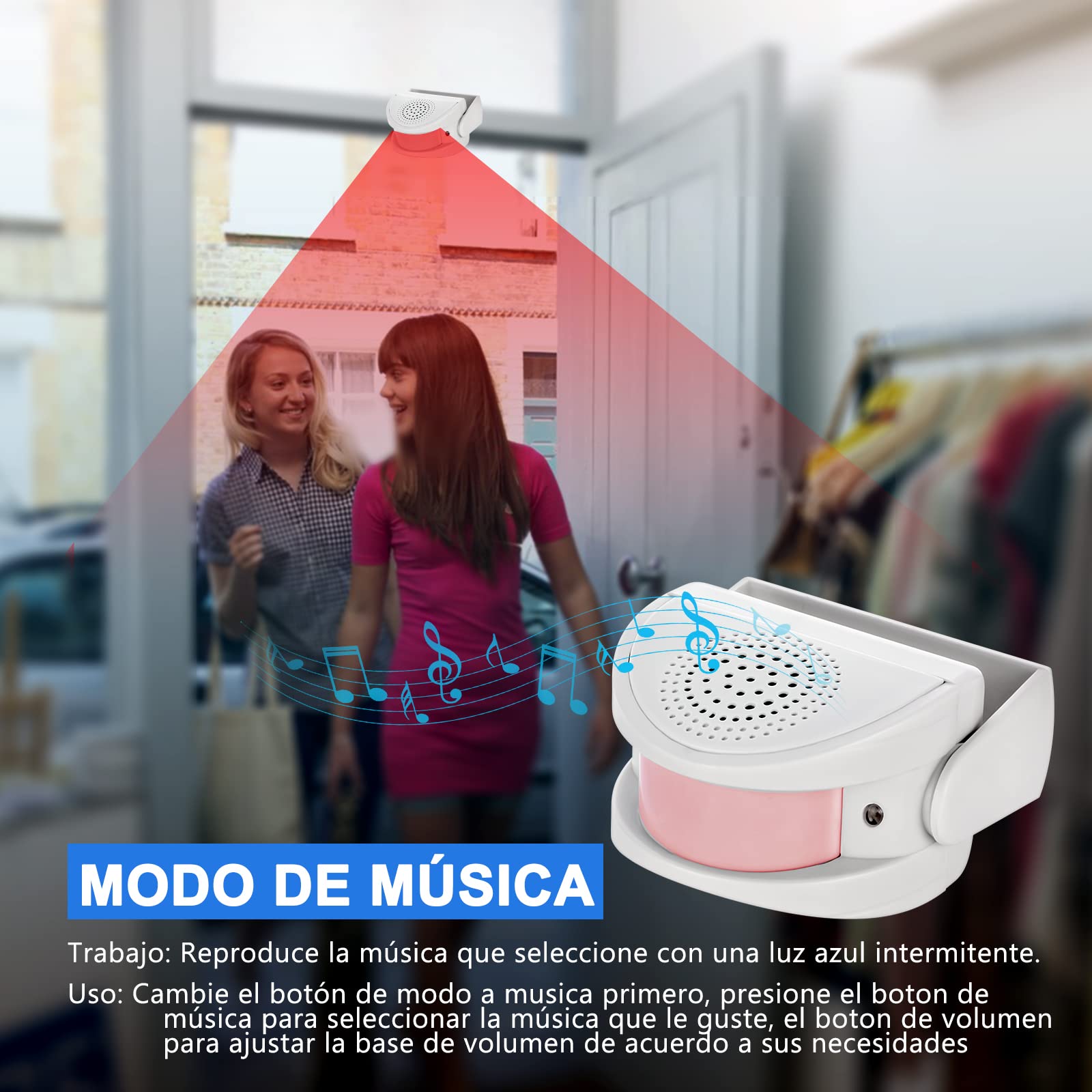 Kerui - Timbre inalámbrico M5, Detector de Movimiento con Alarma de Sonido para Puerta/Entrada de Puerta/casa y Tienda/Oficina, Alarma de Seguridad