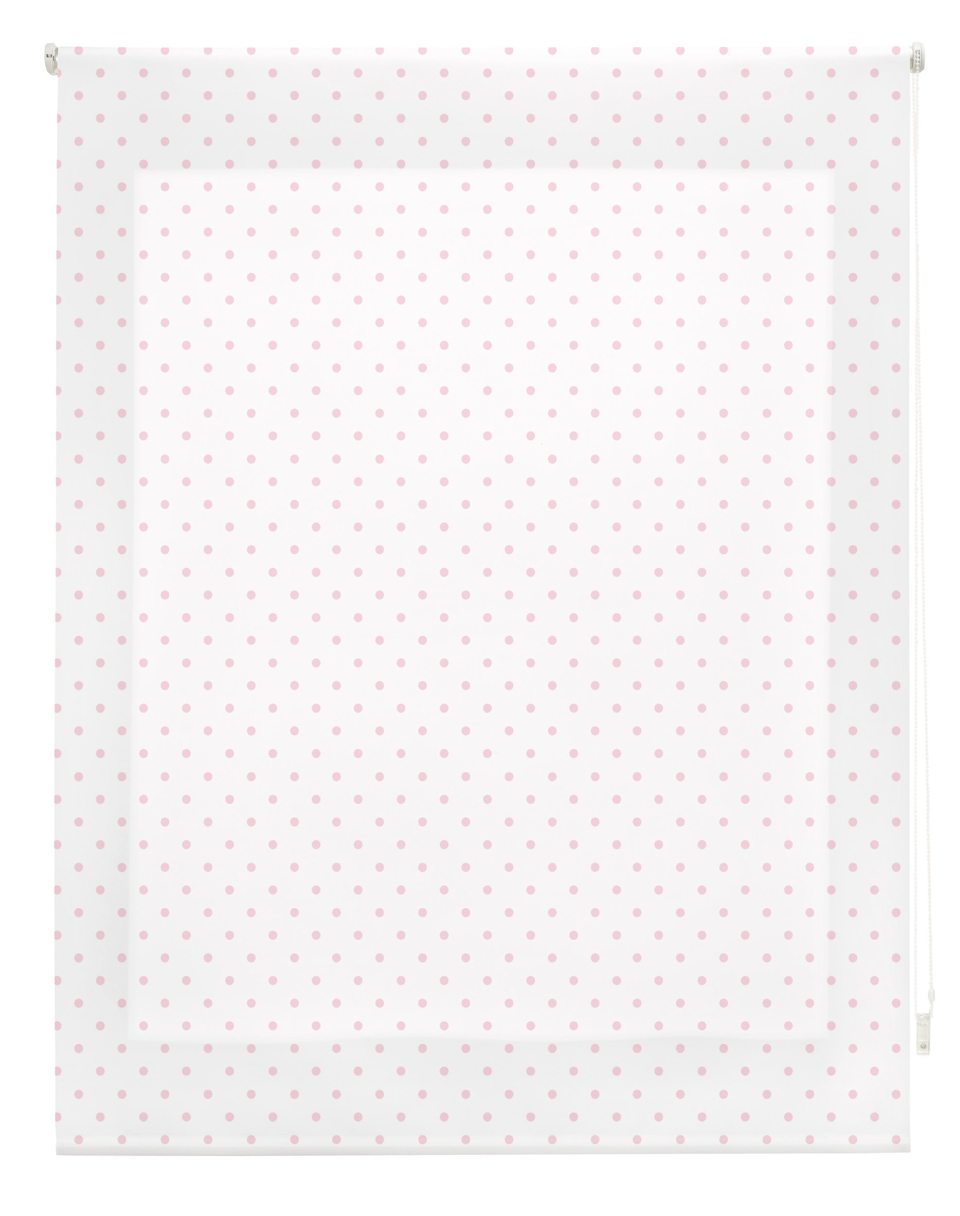 Blindecor Estor Enrollable, Tela, Blanco con motas Rosas, 120 x 180 cm