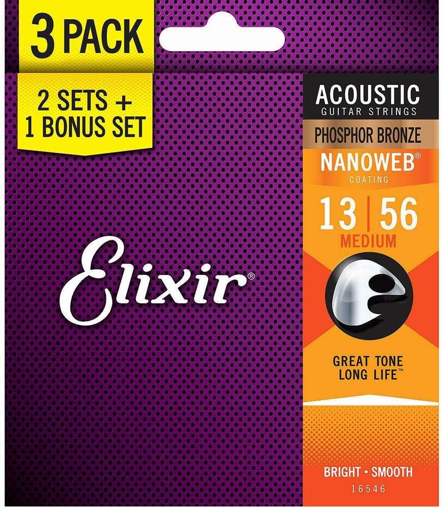 Elixir Strings, Acoustic Guitar Strings, Phosphor Bronze with NANOWEB Coating, LongestLasting