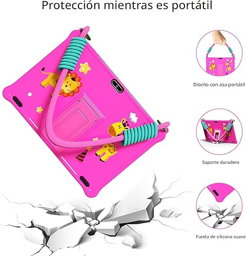 Miniatura 9 de PRITOM Tablet de 10 pulgadas para niños Android 13, tableta con cordón 64GB, Quad-Core, pantalla HD IPS, WiFi, cámara dual, tableta para niños
