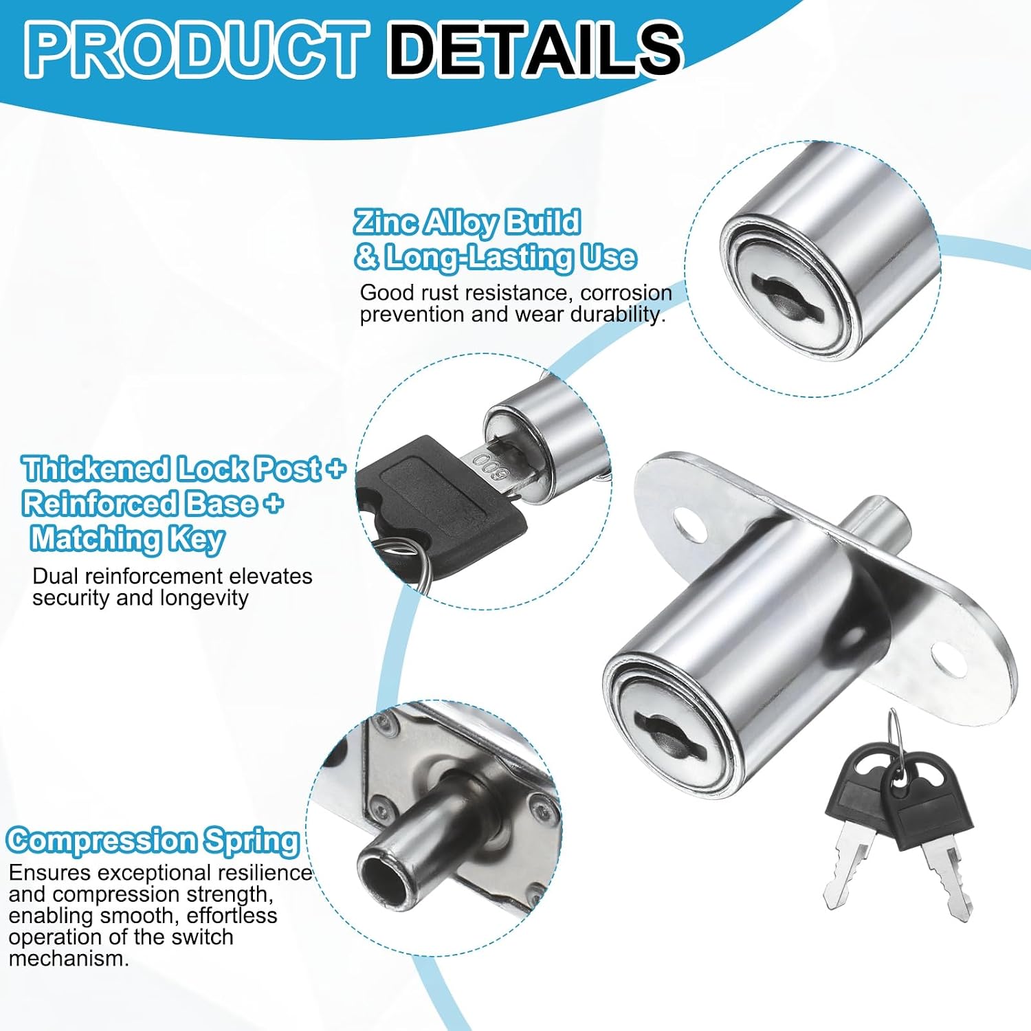 PATIKIL Push Plunger Lock 23mm(8/9 Inch) Cylinder Length, 4 Pcs Zinc Alloy Cabinet Door Lock Keyed Alike for File Desk Drawer Wardrobe Sliding Door