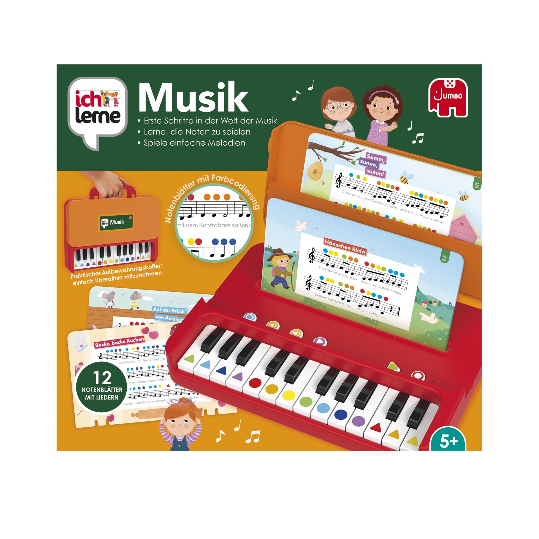 Ich lerne Musik - Musik-Lernspiele für Kinder - Noten Lernen und Melodien aufnehmen - Inklusive 12 Blättern mit beliebten Kinderliedern & praktischer Tragetasche - Für Kinder ab 5 Jahren