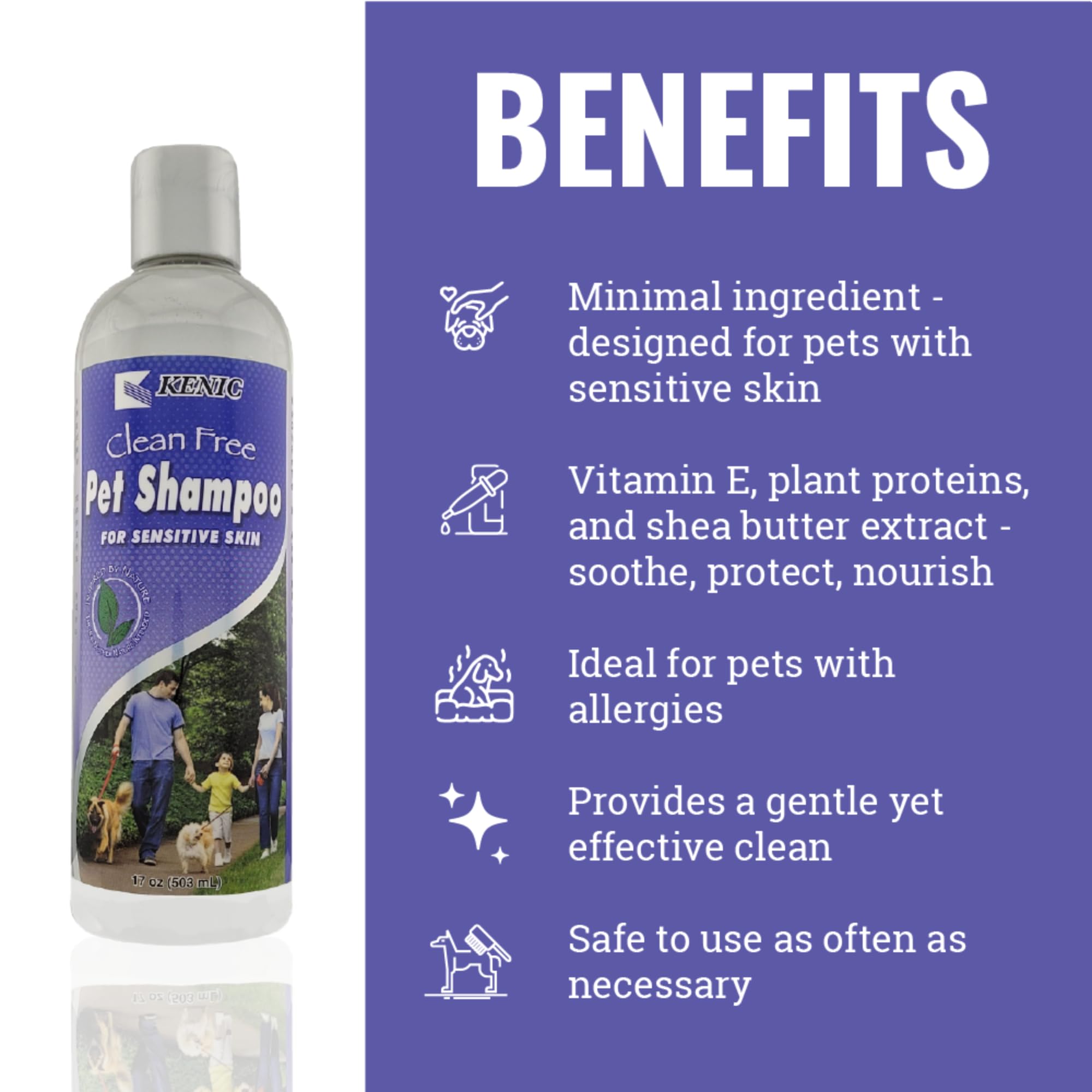 Kenic Clean Free Dog Shampoo for Dogs with Allergies and Sensitive Skin, Gentle and Nourishing, Made in USA