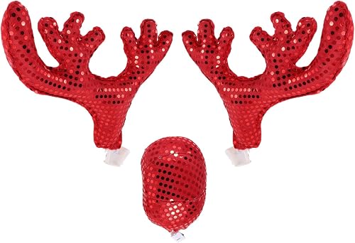 JECOMPRIS Reindeer Car Kit: Red Car Antlers and Nose Car Decorations Kit Christm