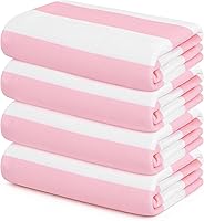 TOUCHAT 4 Pack Oversized 30x60 Microfiber Beach Towels Pink Striped Quick Dry Super Absorbent Sand Free Lightweight for Pool Swim Travel