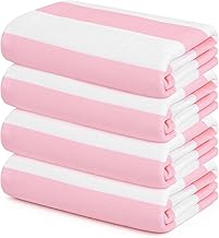 Touchat 4 Pack Beach Towels Oversized 30'' x 60'' Microfiber Pool Swim Bath Camping Travel Cabana Stripe Quick-Dry Super Absorbent Lightweight Sand Free Towel for Adults, Multi-Functional，Pink