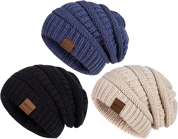 Womens Beanies for Winter 3 Pack, Slouchy Beanies for Women Oversized Knit Warm, Winter Hats for Women Thick for Cold Weather