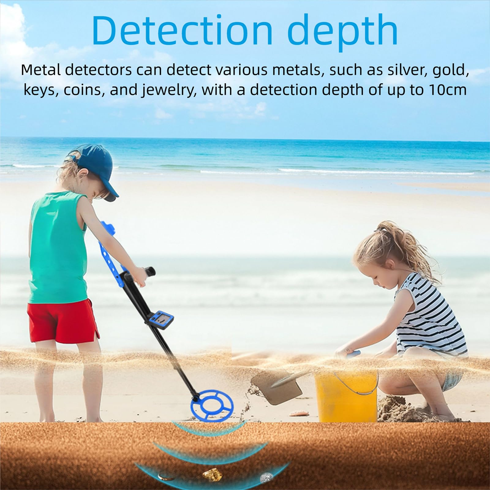 Metal Detector per bambini con asta estensibile da 79 cm Rilevatore tesori leggero da 1, 2 libbre per uso esterno Rileva metalli a 10 cm profondità Attrezzatura da caccia tesoro