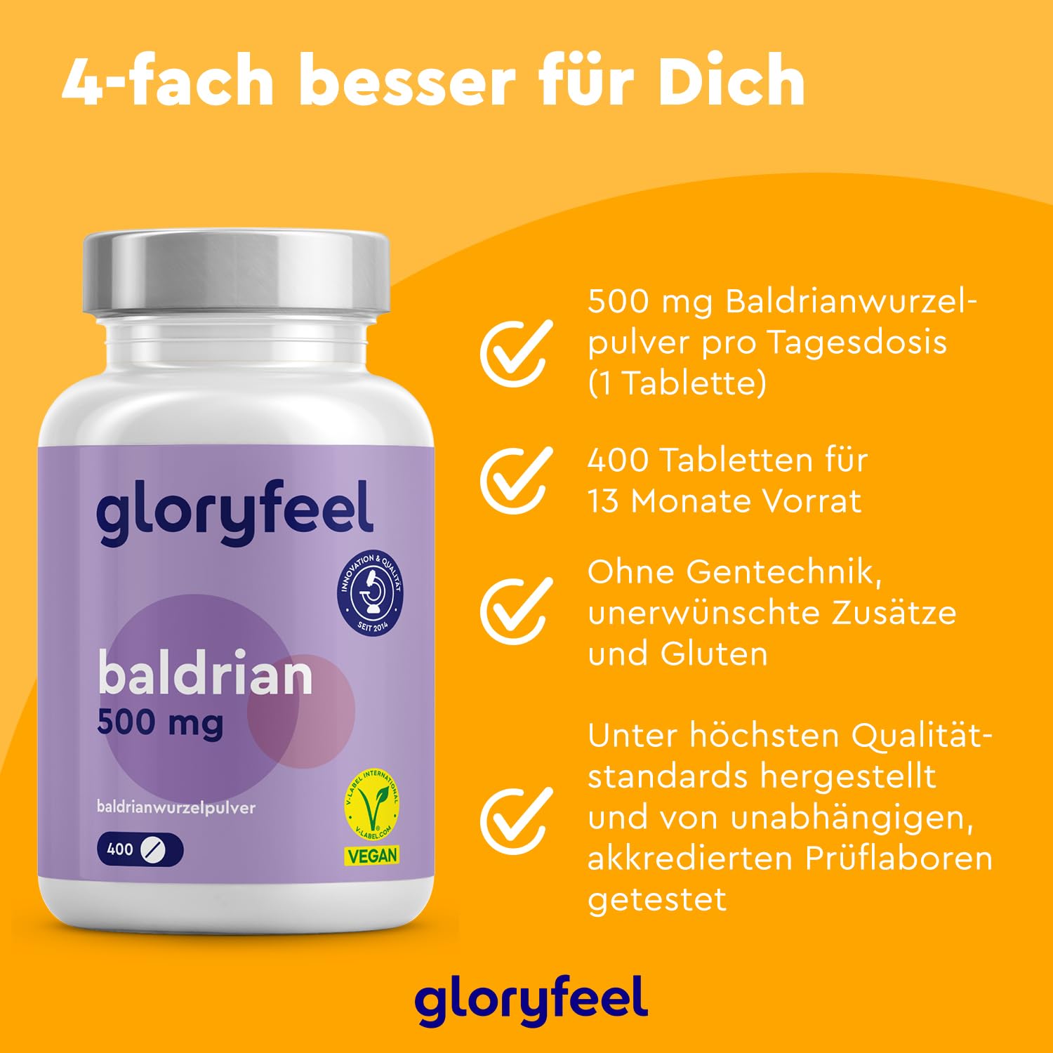 Baldrian hochdosiert - 400 vegane Tabletten - 500mg Baldrianwurzelpulver - Für über 1 Jahr ruhigen Schlaf und innere Gelassenheit - Ohne unerwünschte Zusätze